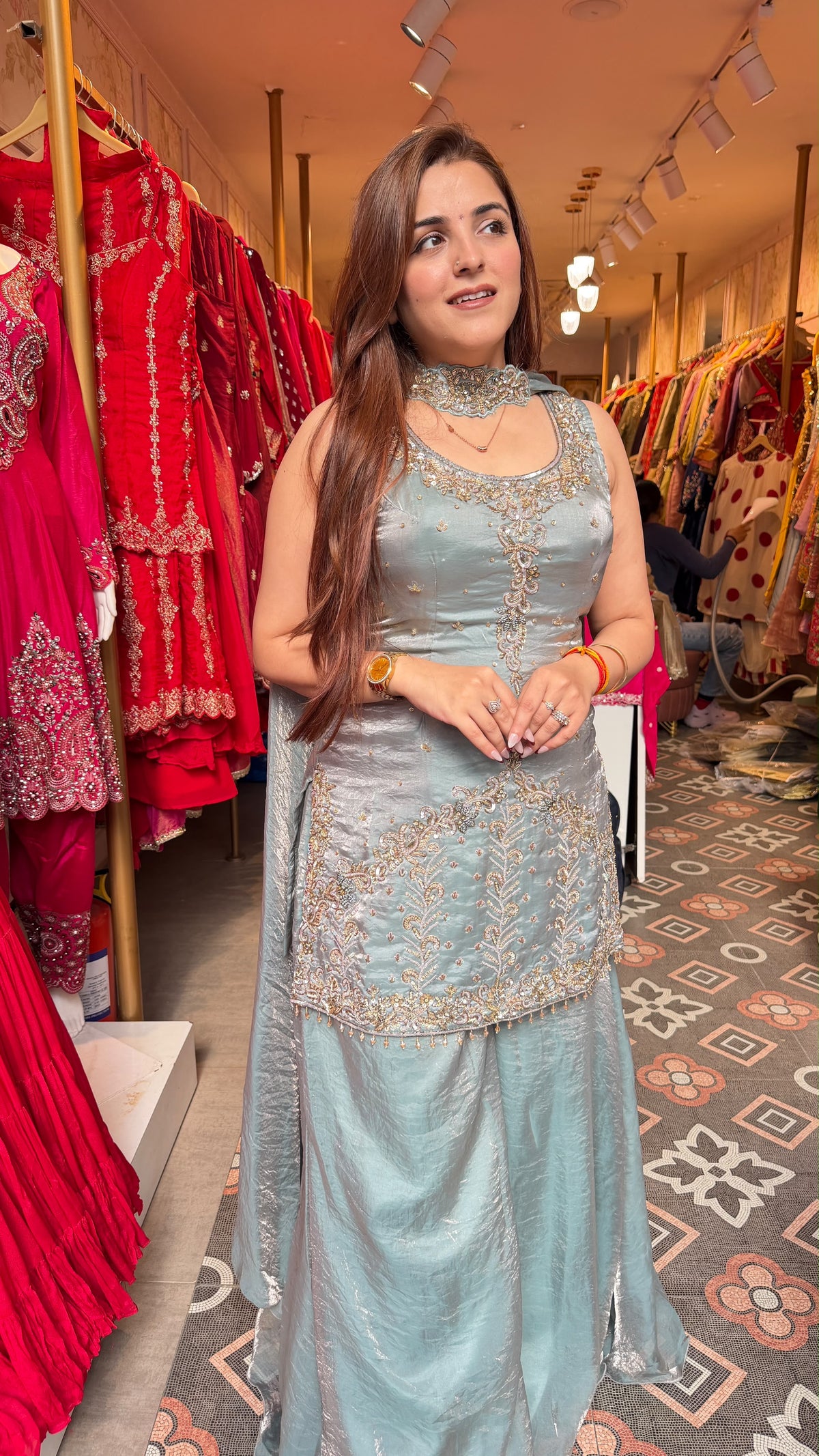 Contemporary sharara-style bottom Suit