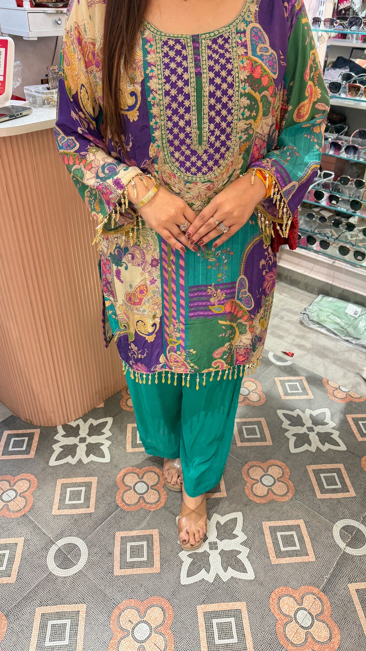 Multicolour Printed Straight Kurta with Coordinated Trousers