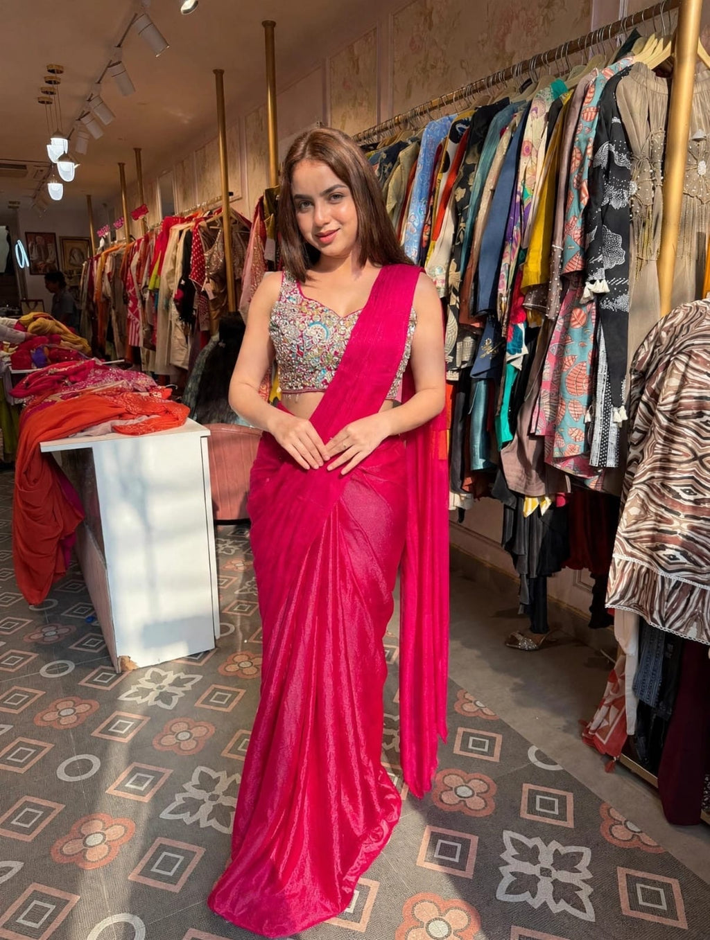 Heavy Blouse Shimmer Draped Saree
