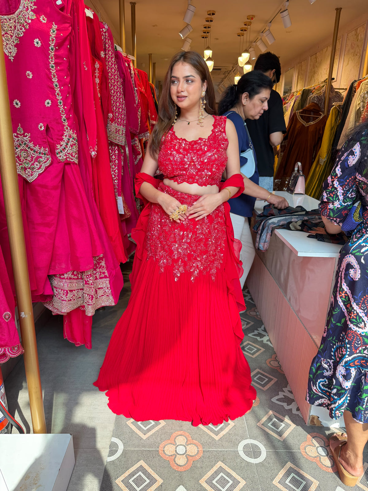 Red Embroidered Lehenga Choli with Dupatta