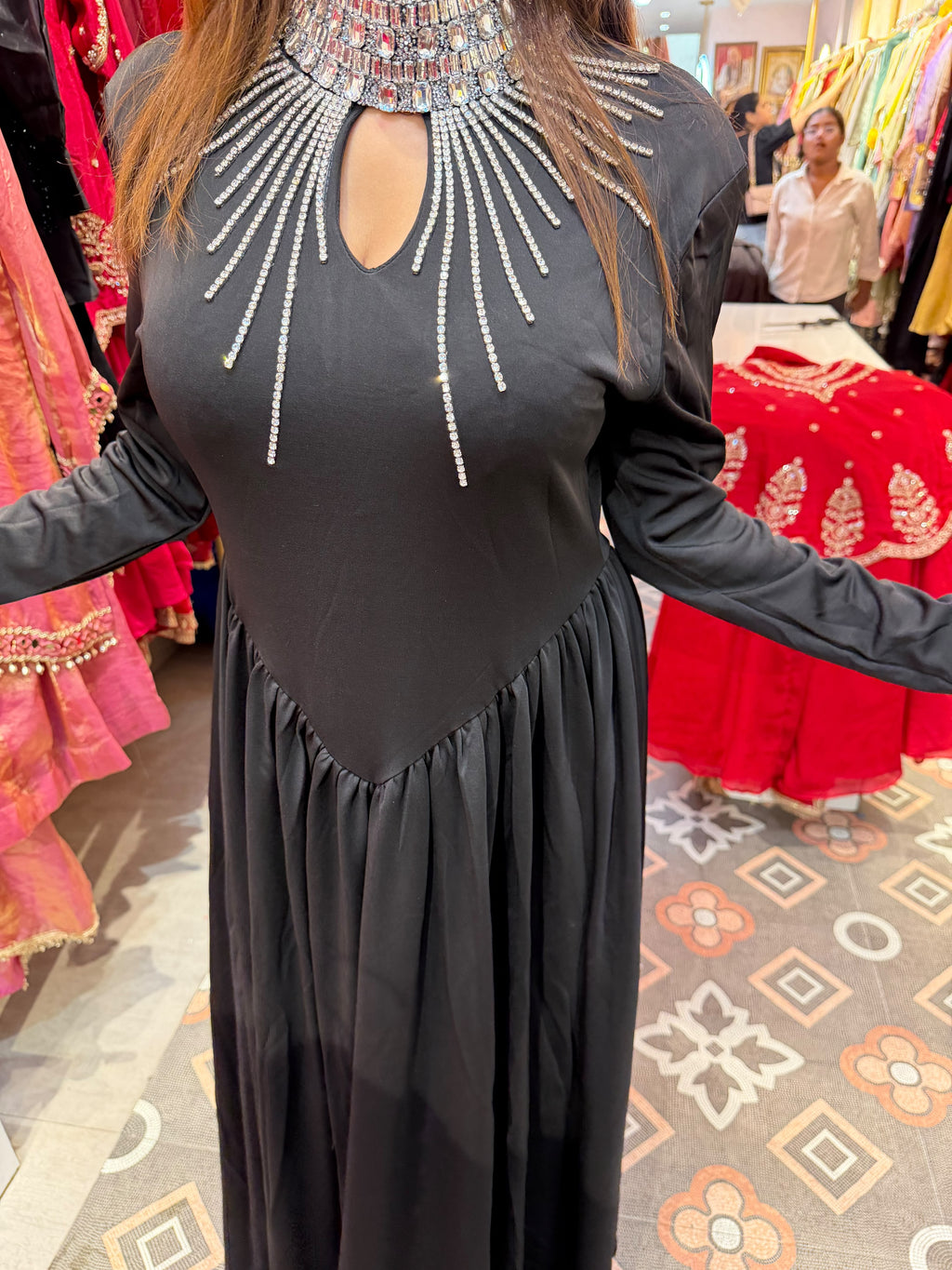 Black Embellished High-Neck Gown