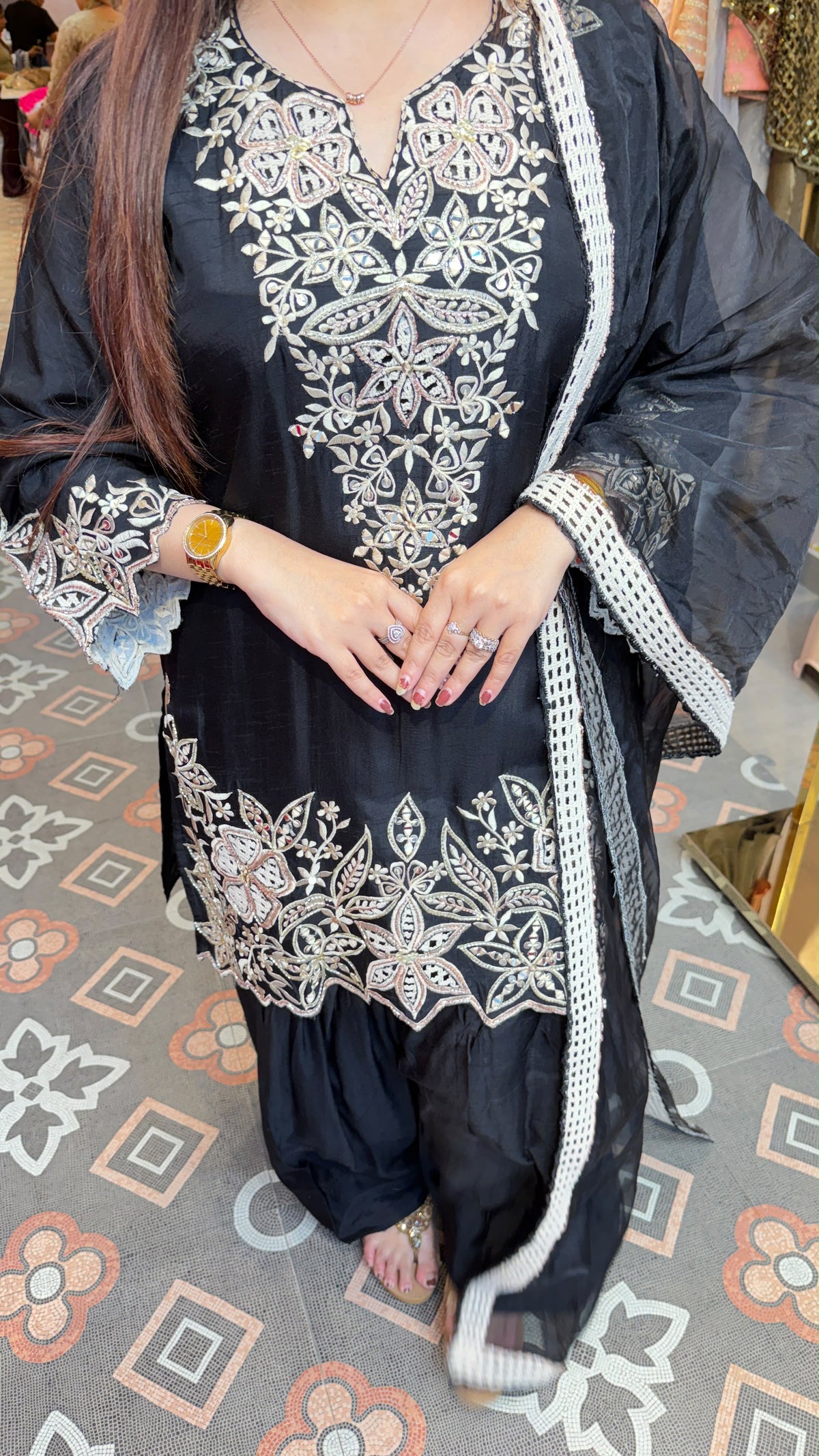 Embroidered Punjabi Patiala Suit with Sheer Dupatta