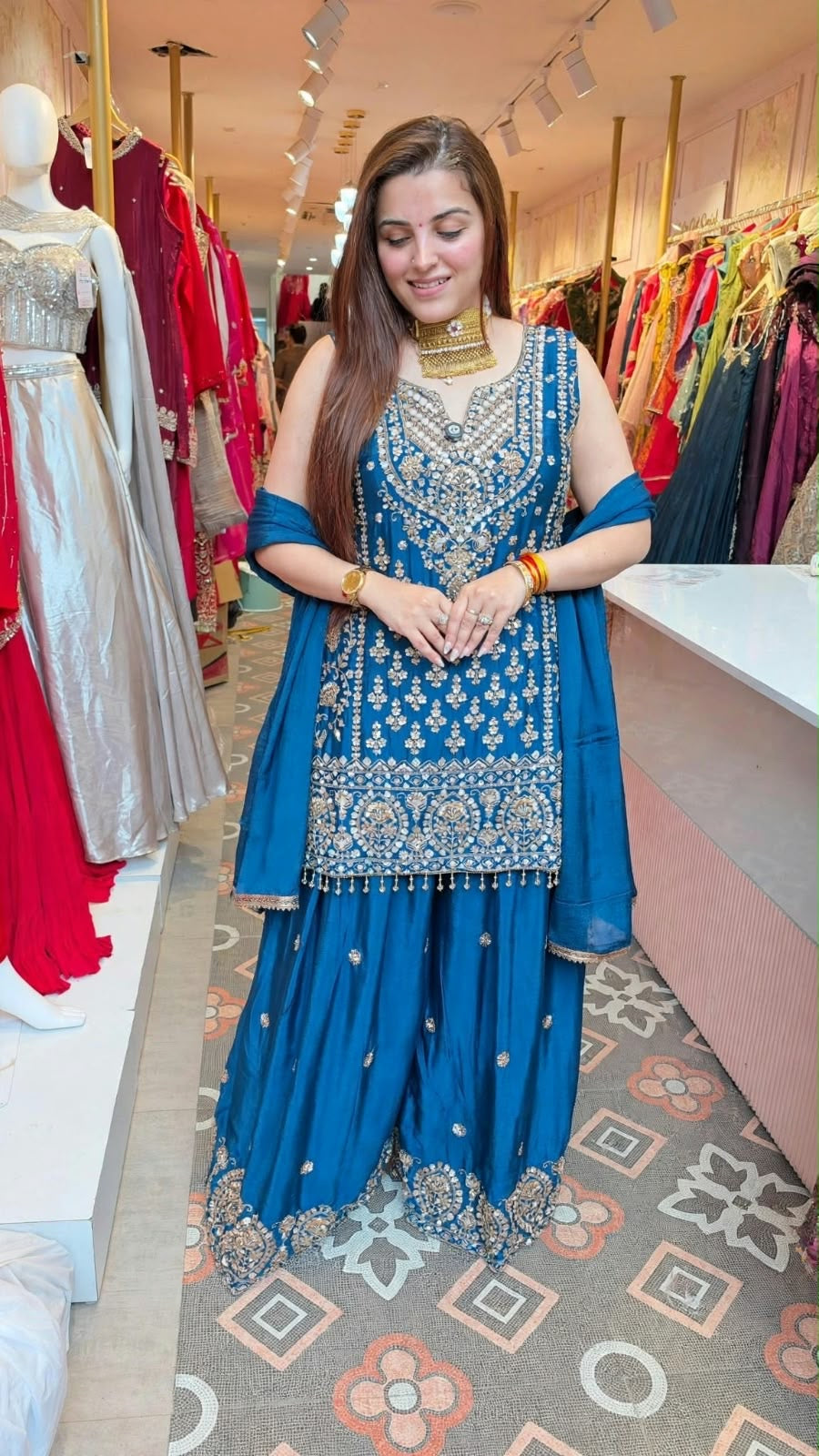 Designer Embroidered Sharara Suit Set