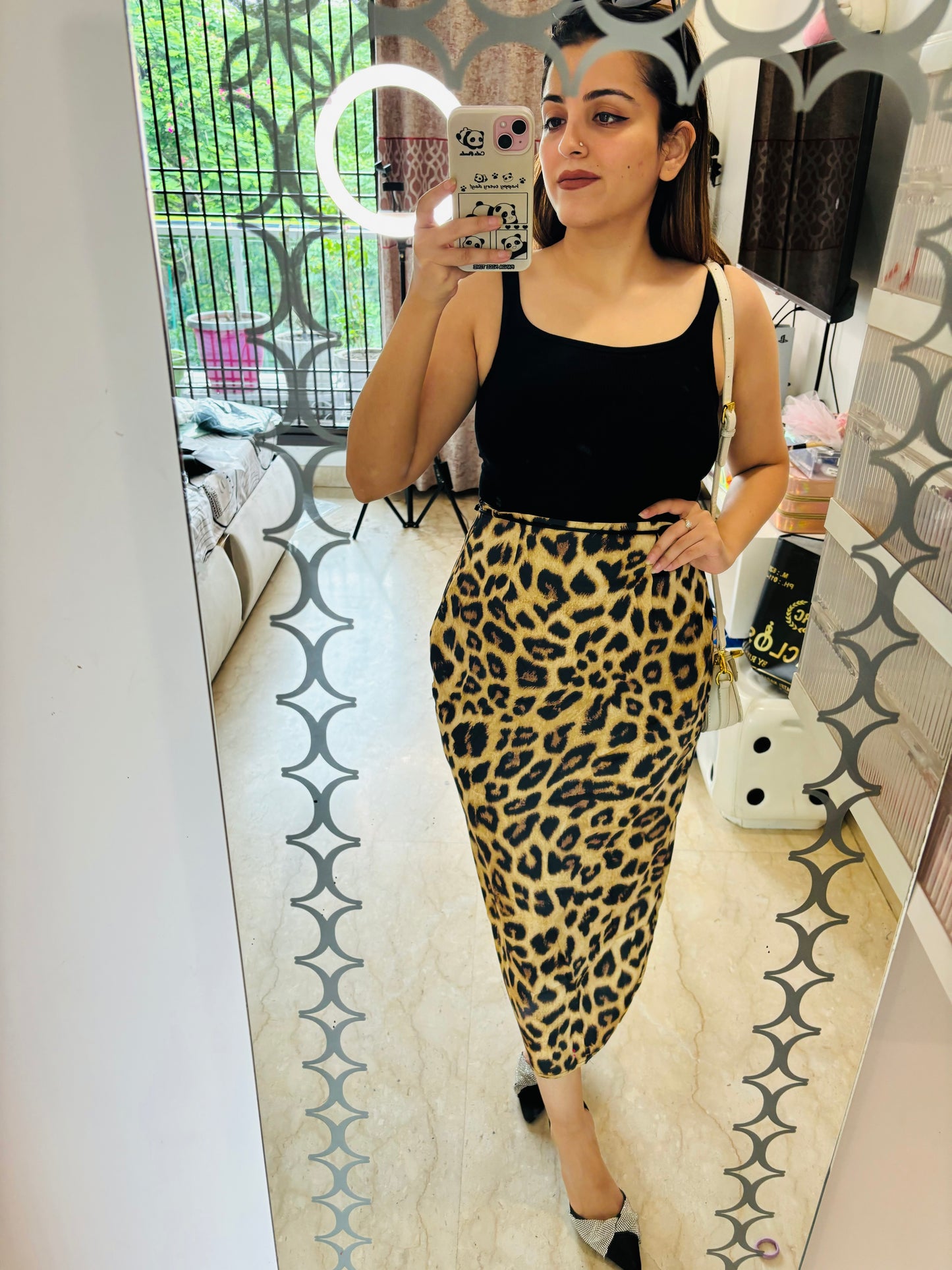 Padded tank top with leopard skirt