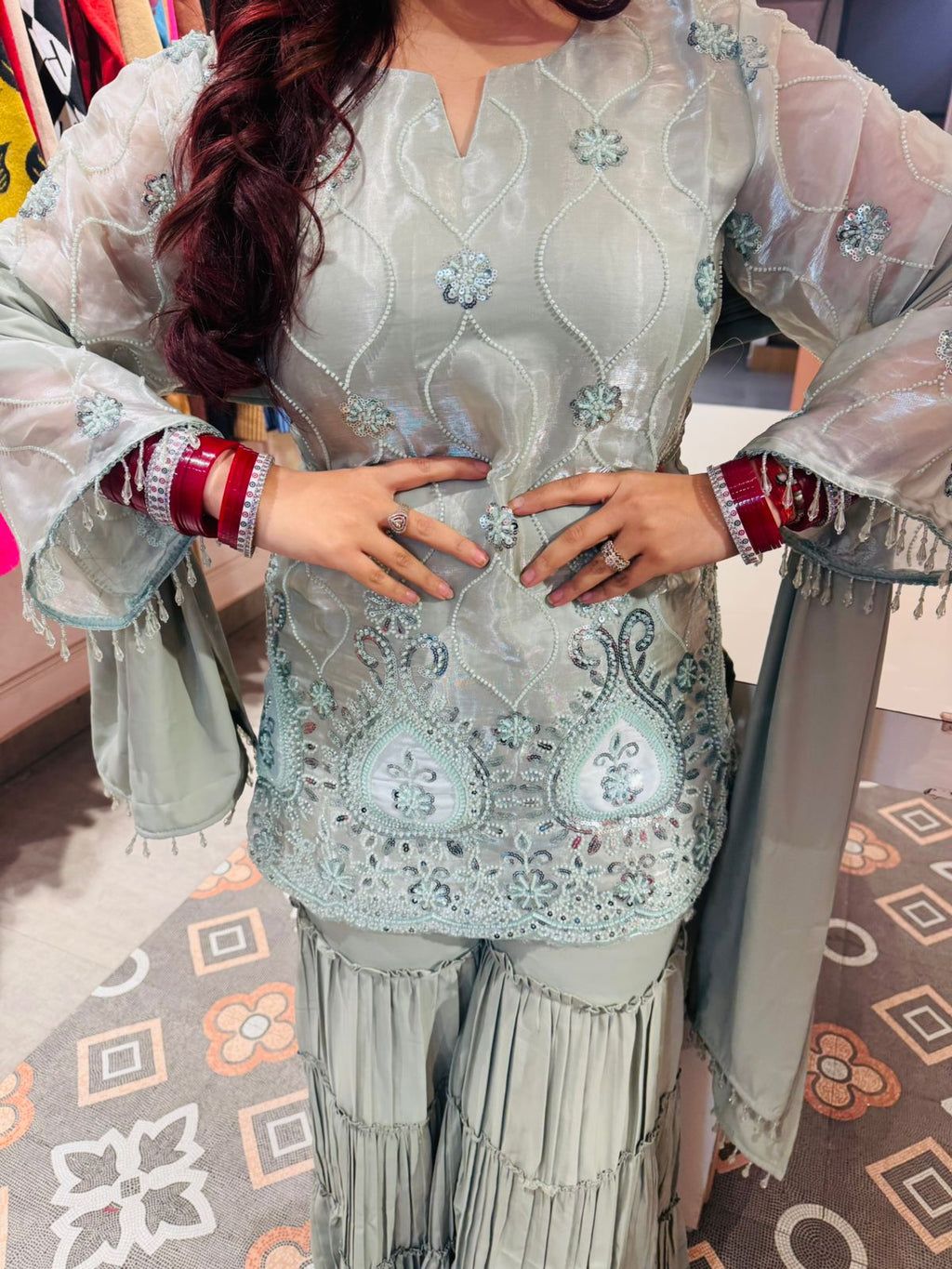 Nona Embroidered Kurti Sharara Set