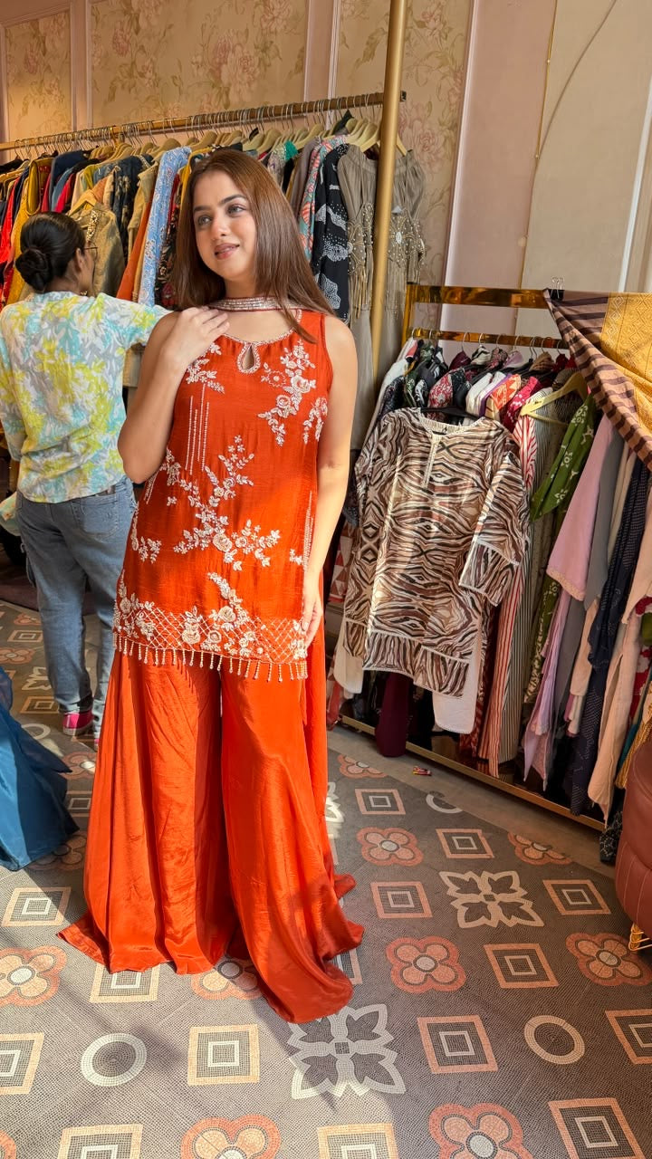 Pretty Embroidered Peplum Sharara Set