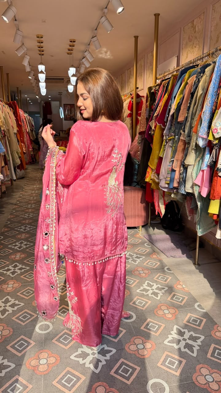 Mirror Embroidered Straight-Cut Suit with Palazzo Pants