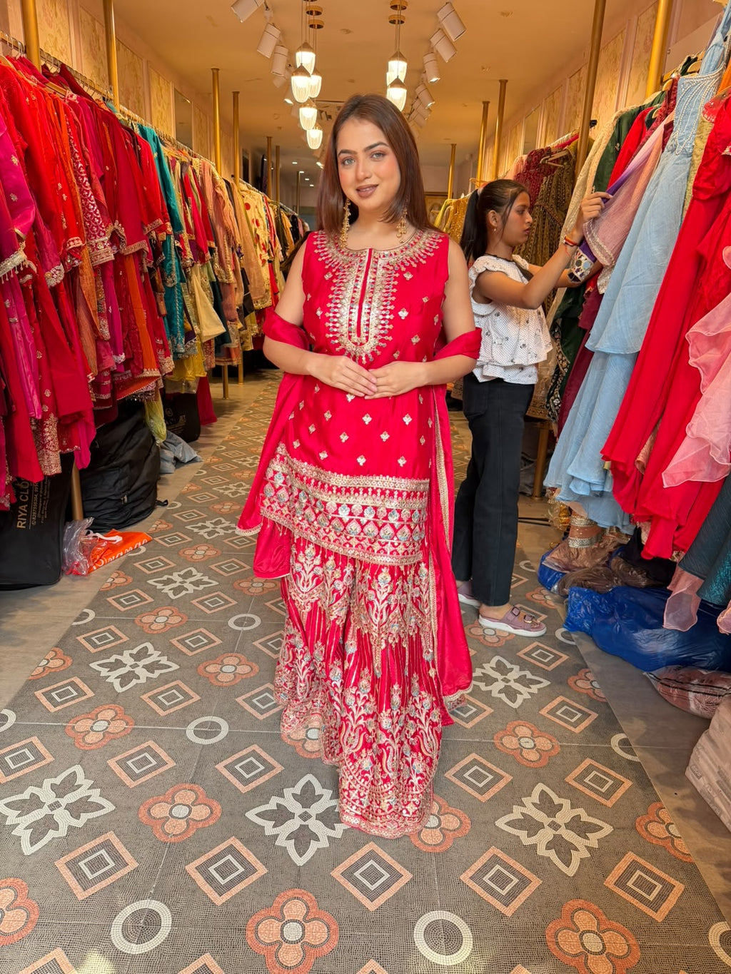 Fuchsia Pink Embroidered Sharara Suit