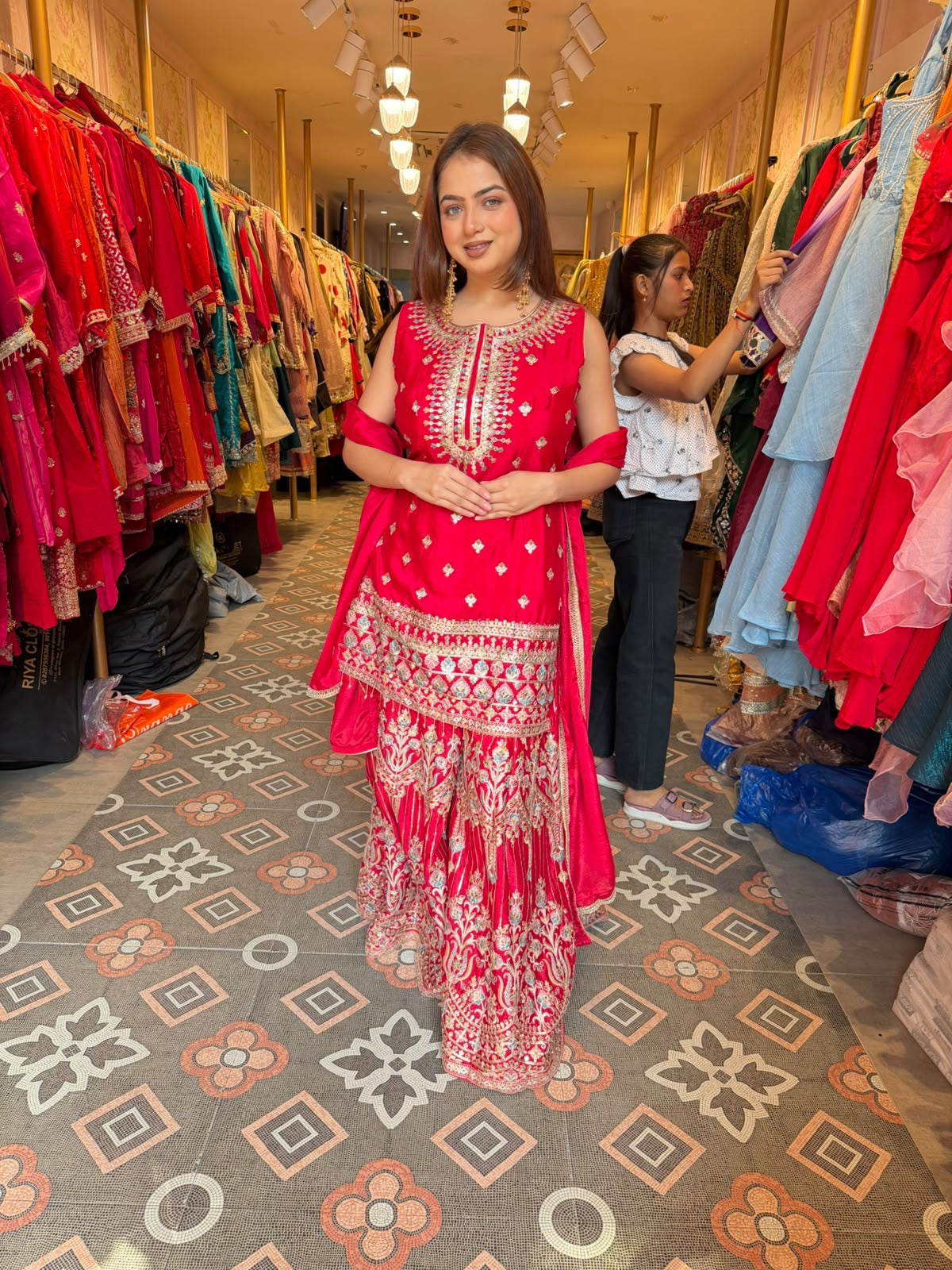 Fuchsia Pink Embroidered Sharara Suit