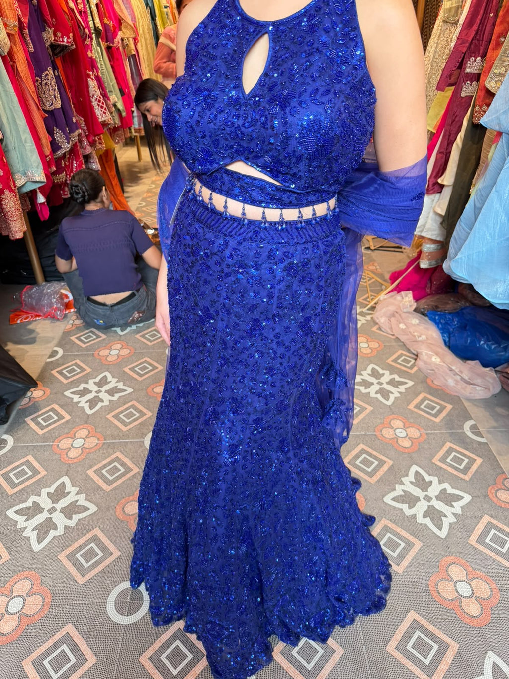 Royal Blue Sequin Mermaid Lehenga with Designer Blouse