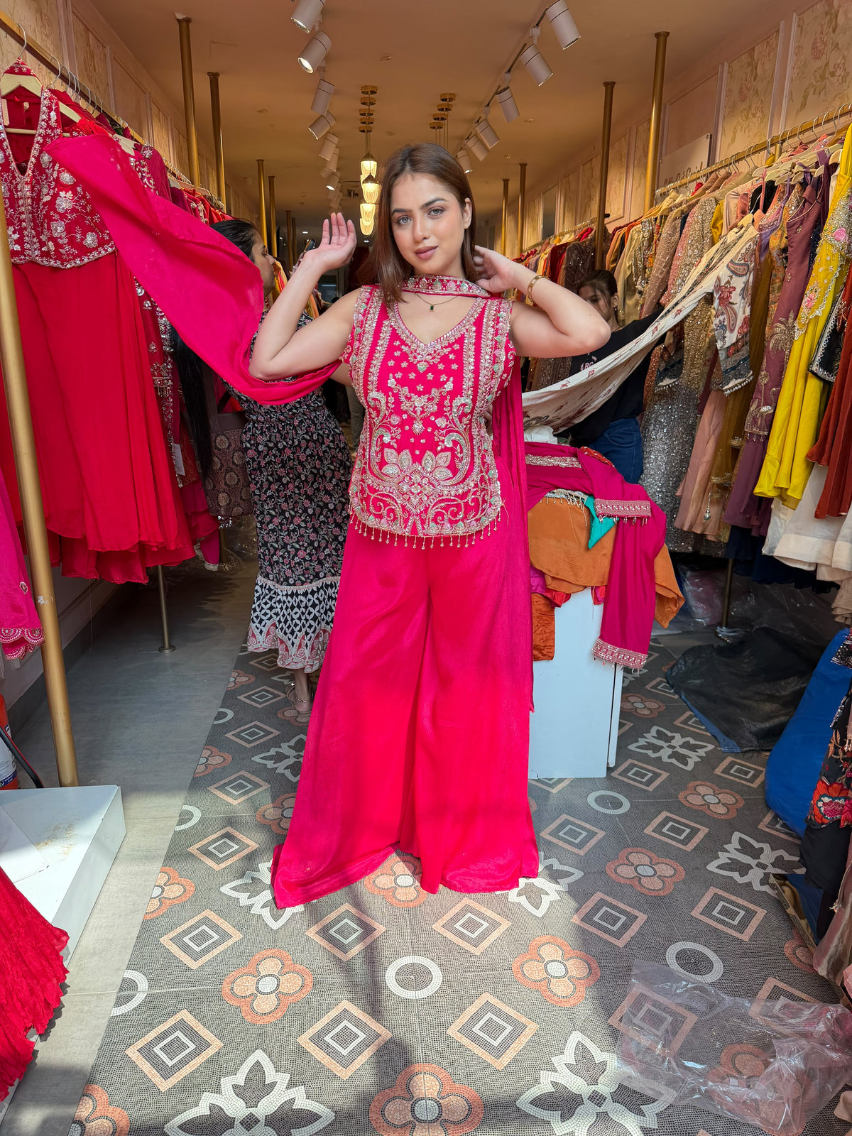 Royal Rani Pink Embroidered Palazzo Suit