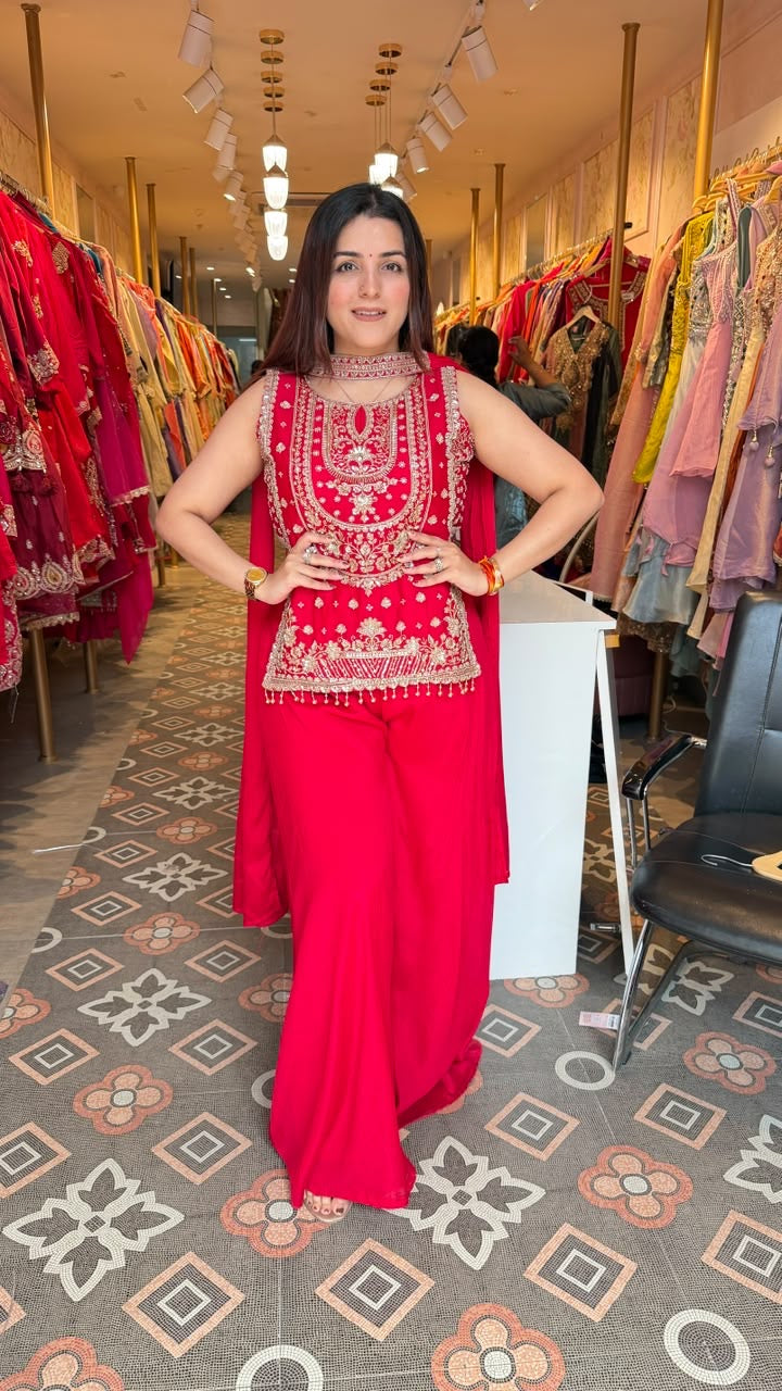 Heavily work Sleeveless Kurta with Palazzo Pants & Dupatta