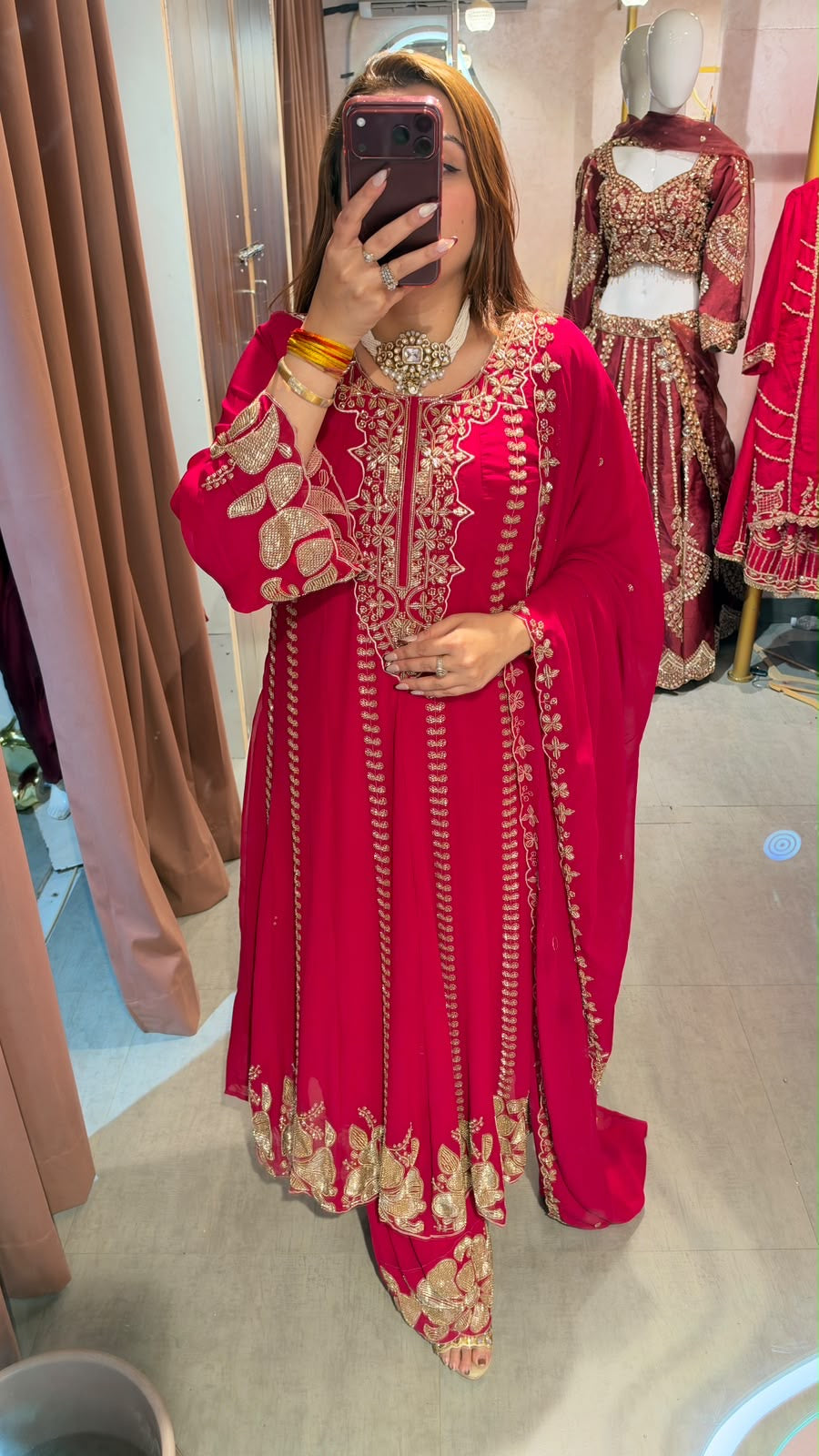Rani Pink Embroidered Anarkali Suit