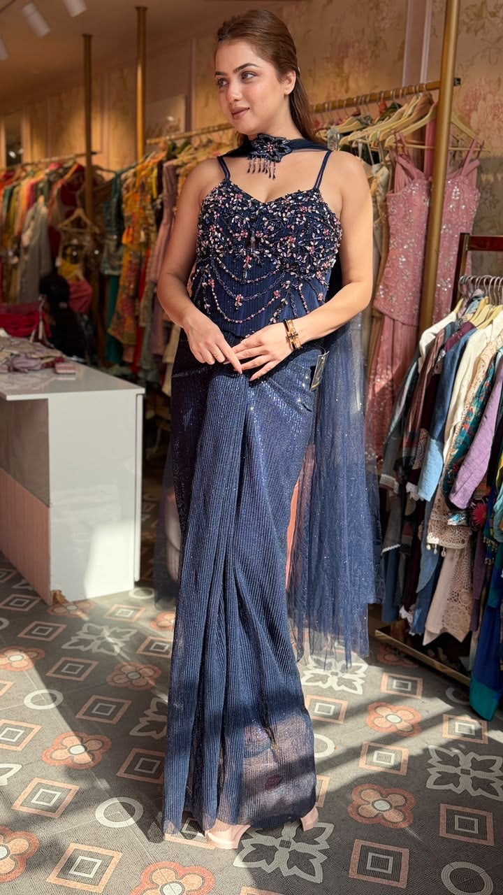 Sequin Corset Top with Wide-Leg Palazzo Pants