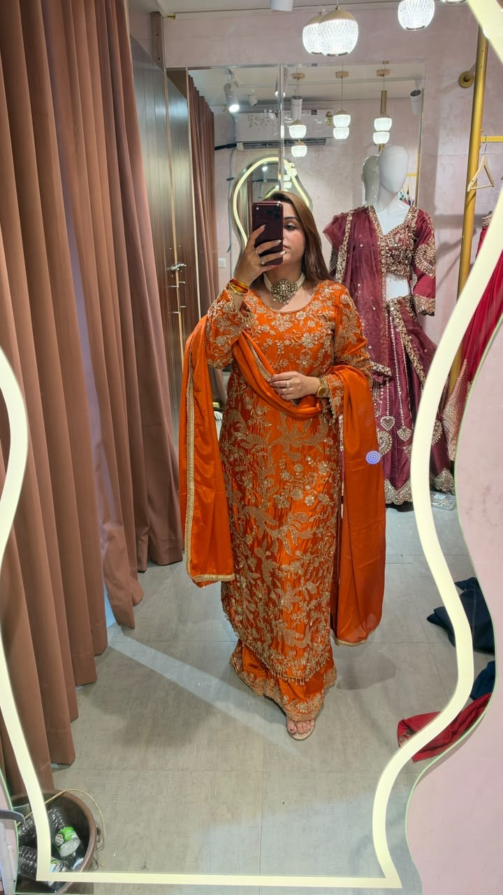 Heavy Embroidered Straight-Cut Suit Set