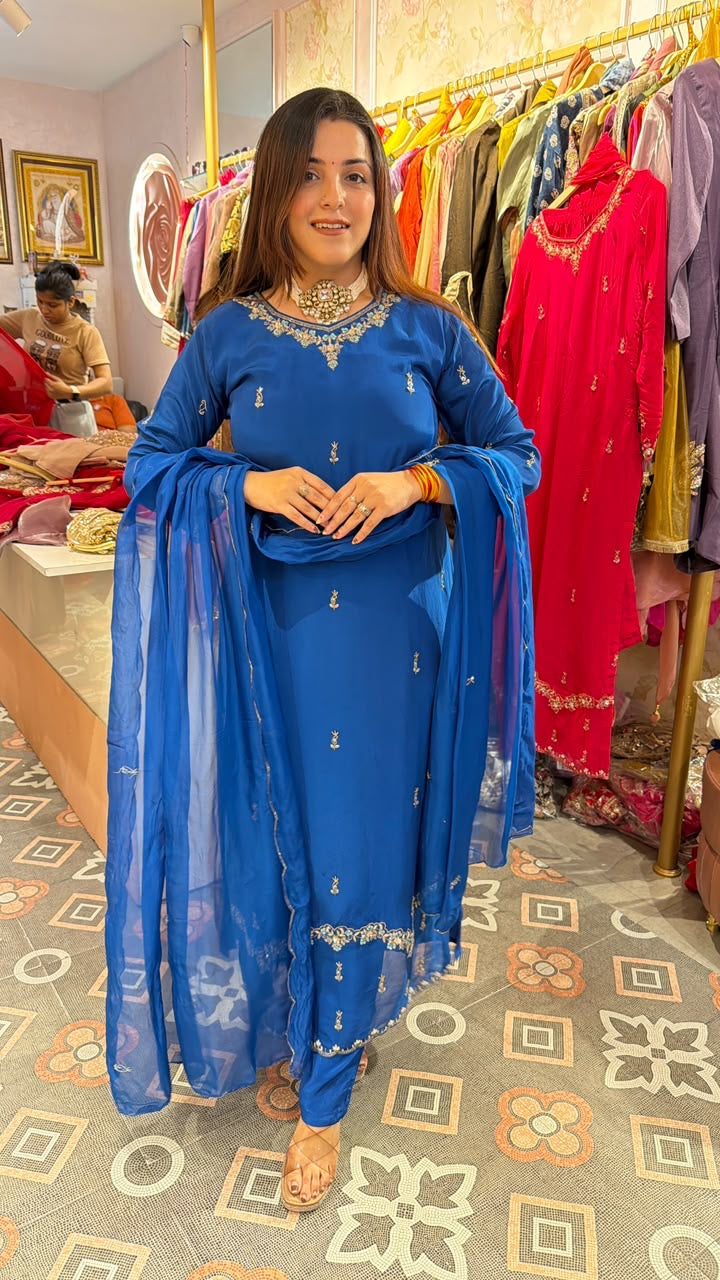 Classic Embroidered Indian Straight-Cut Suit.