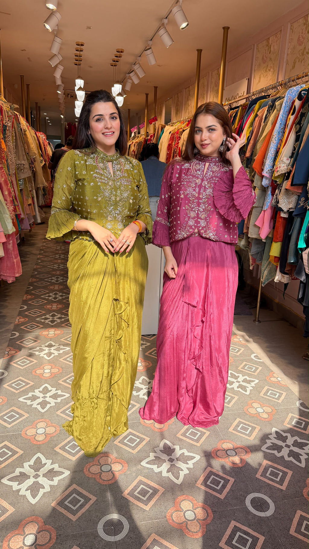 Pre-Draped Saree with Embroidered Blouse