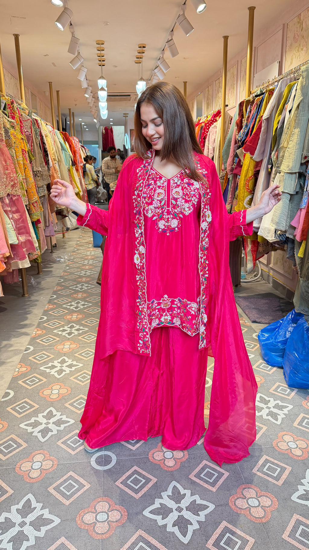 Embroidered Shrug-Style Kurta Sharara Suit
