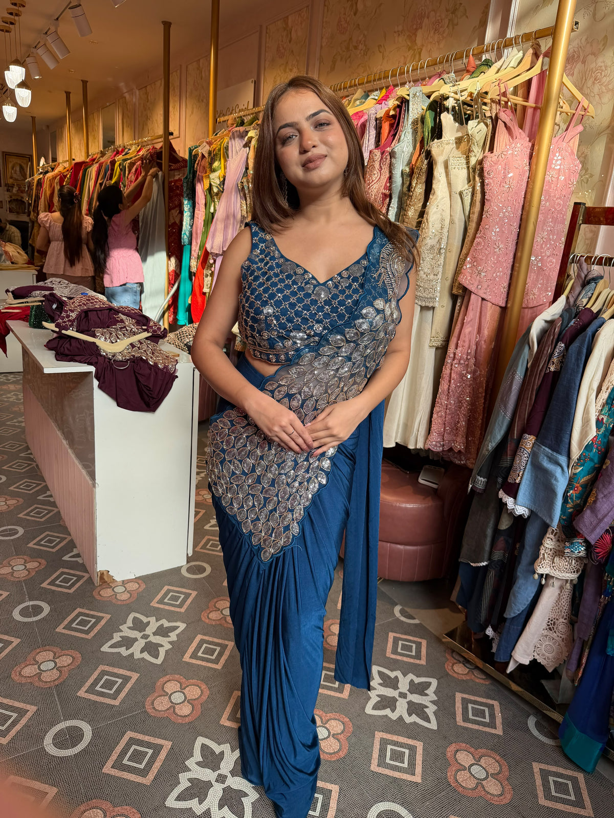 Embroidered Pre-Draped Saree