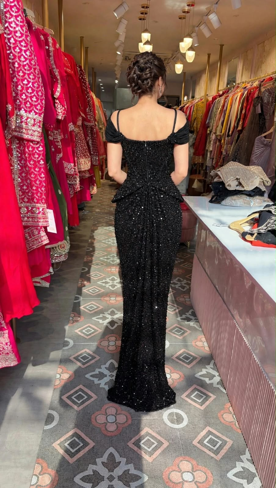 Sequin Mermaid Gown with Peplum Corset Bodice