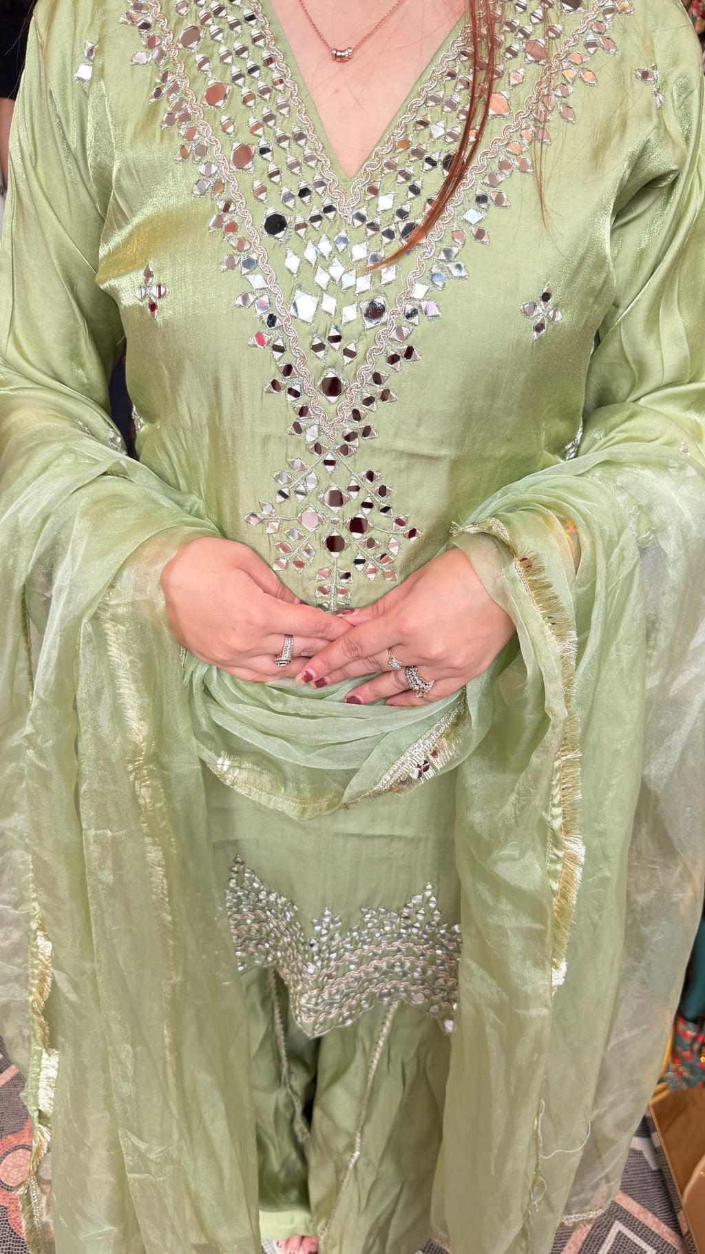 Chikankari-Style Kurta with Palazzo Pants & Dupatta Set