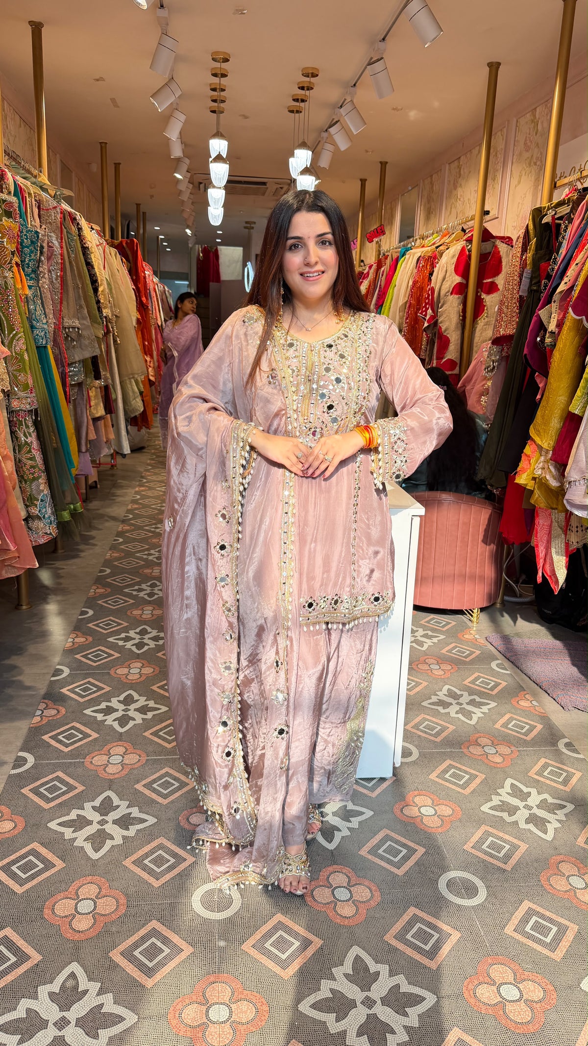 Mirror Embroidered Straight-Cut Suit with Palazzo Pants