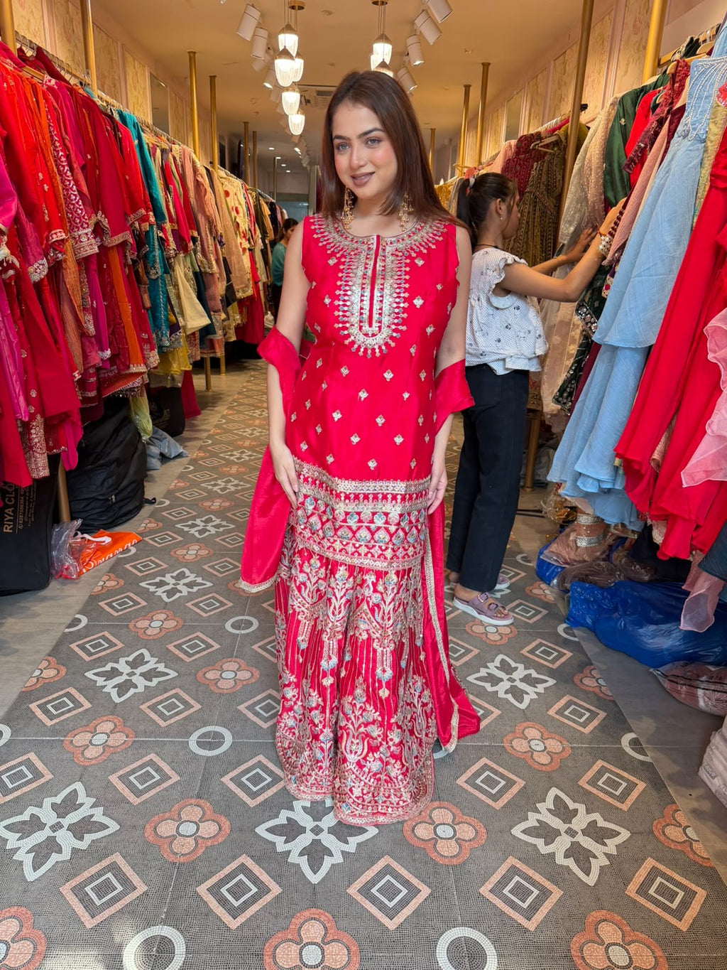 Fuchsia Pink Embroidered Sharara Suit