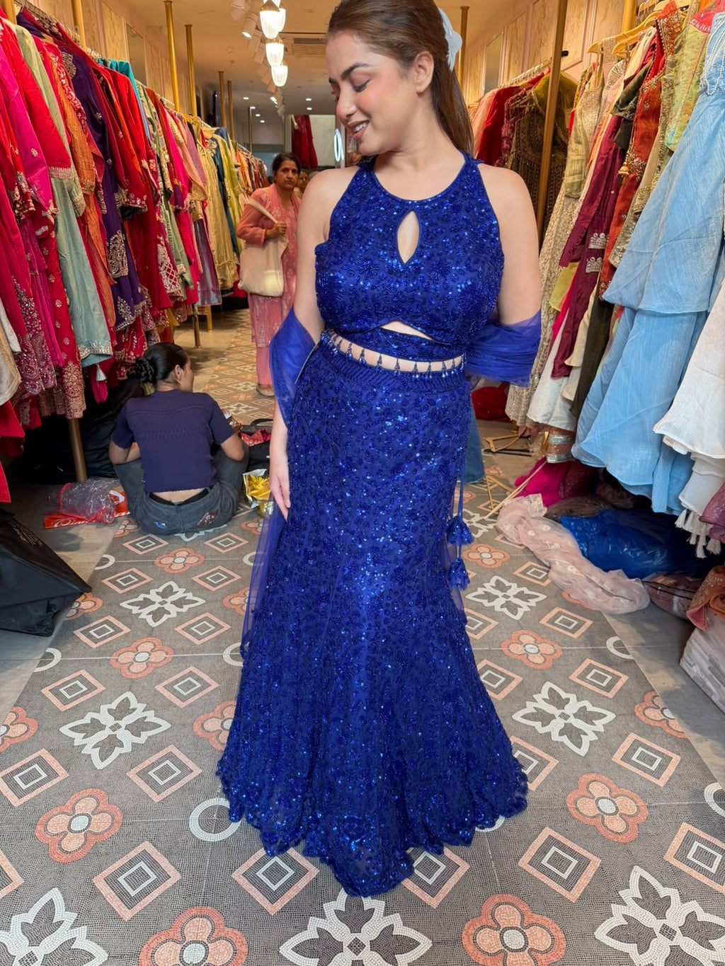 Royal Blue Sequin Mermaid Lehenga with Designer Blouse