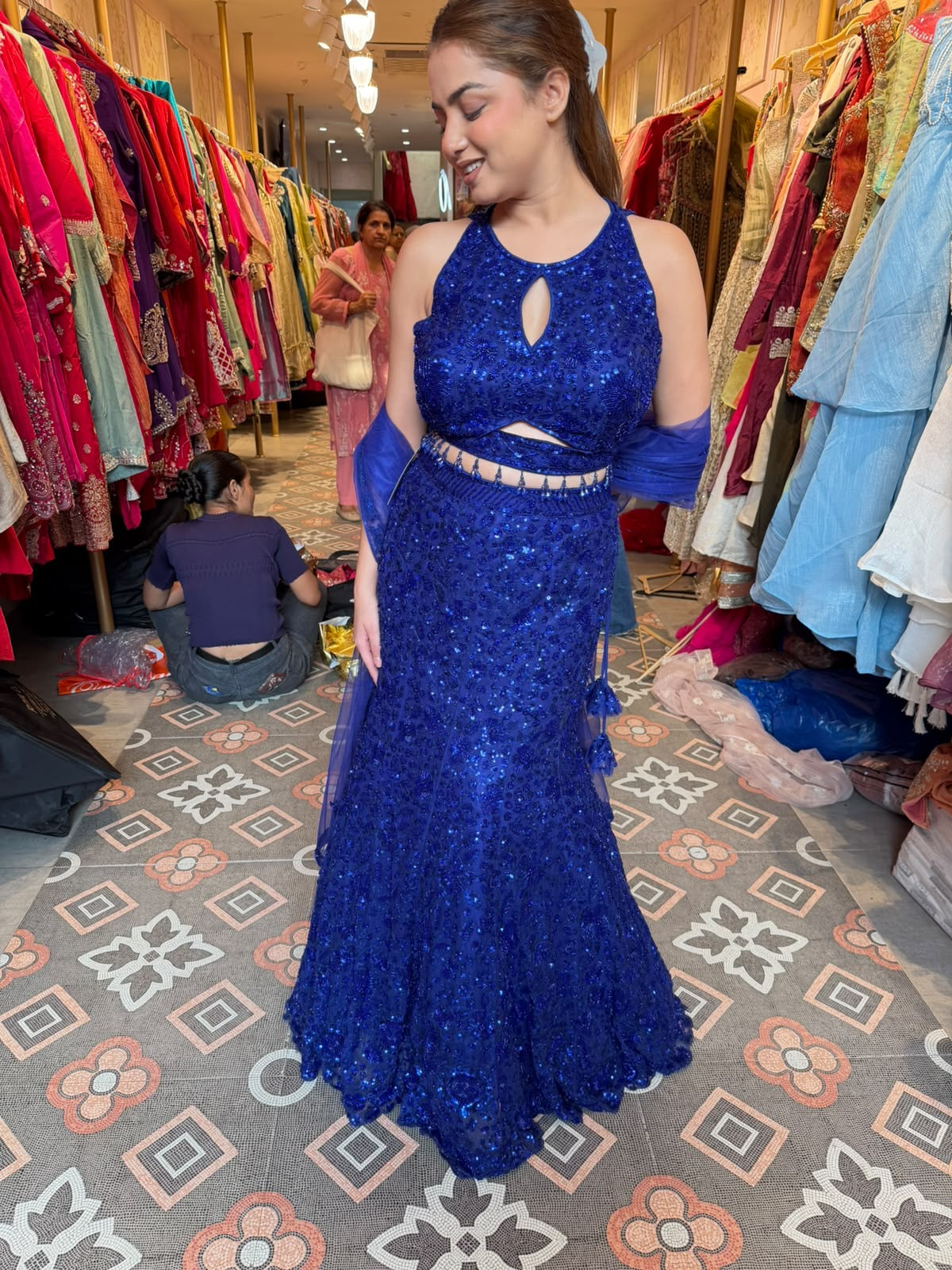 Royal Blue Sequin Mermaid Lehenga with Designer Blouse
