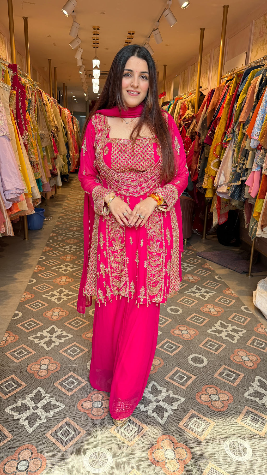 Red Embroidered Angrakha Short Style Kurta Sharara Set