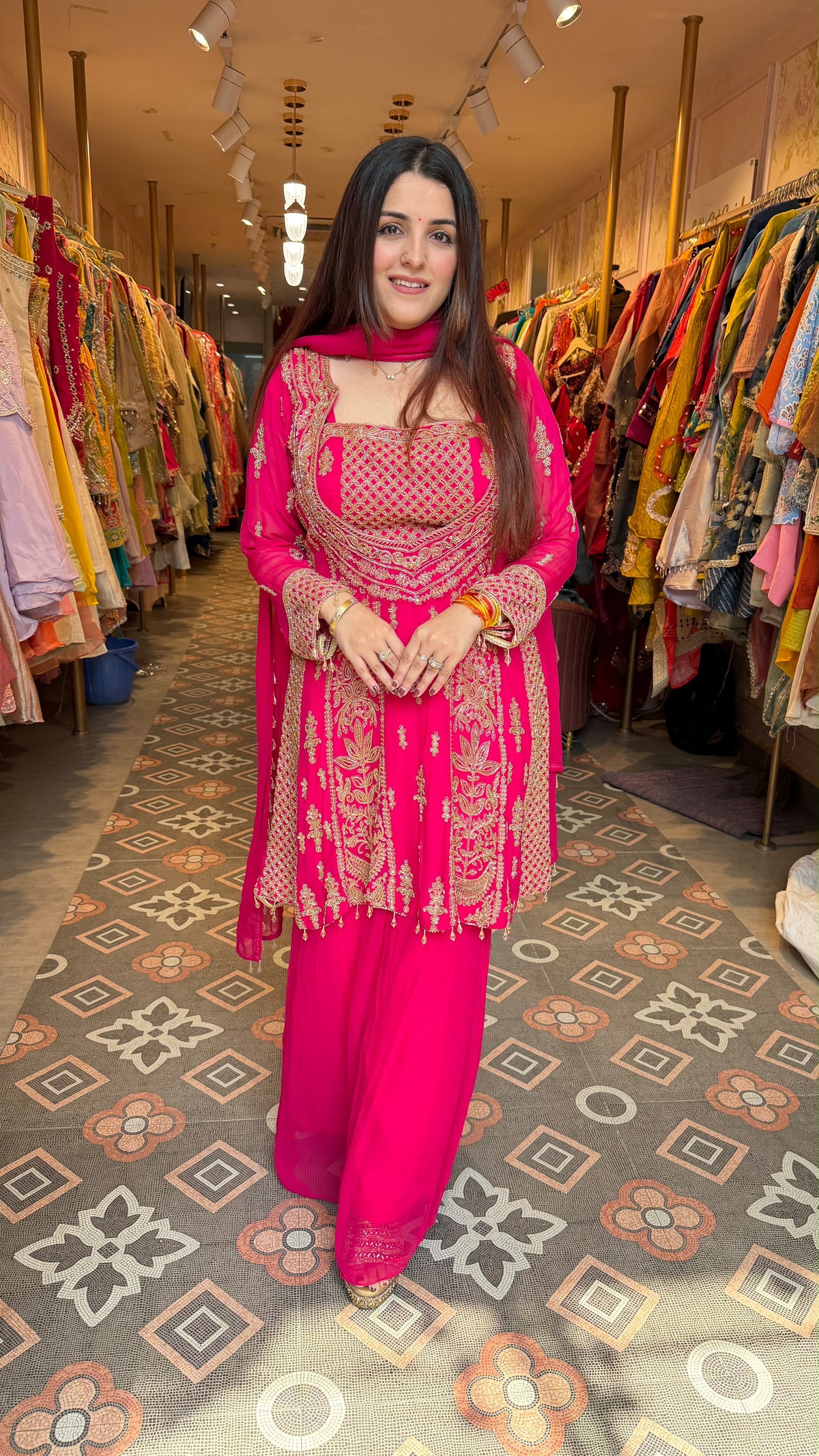 Red Embroidered Angrakha Short Style Kurta Sharara Set