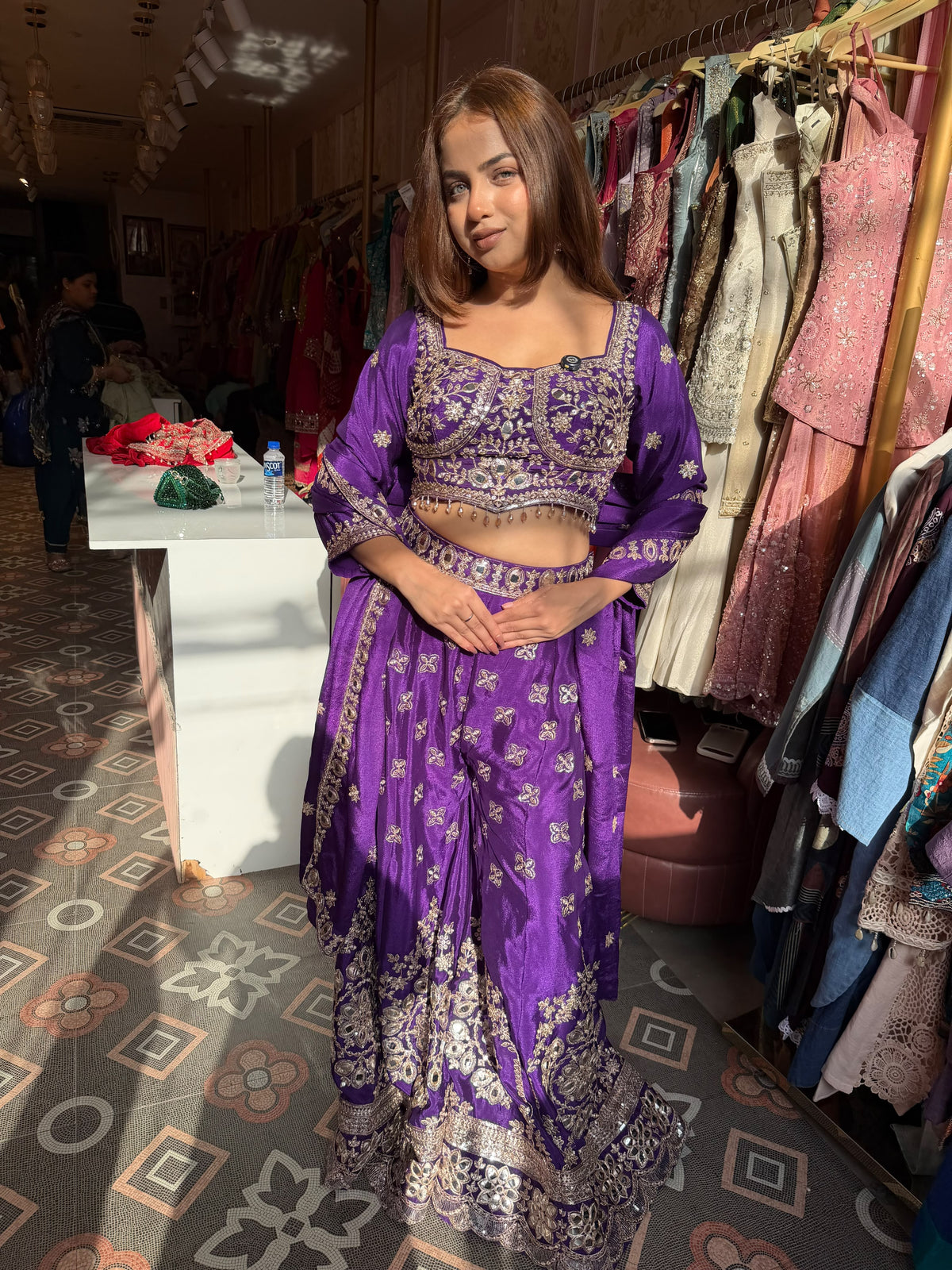 embroidered Blouse Indo-Western Gharara / Sharara Set