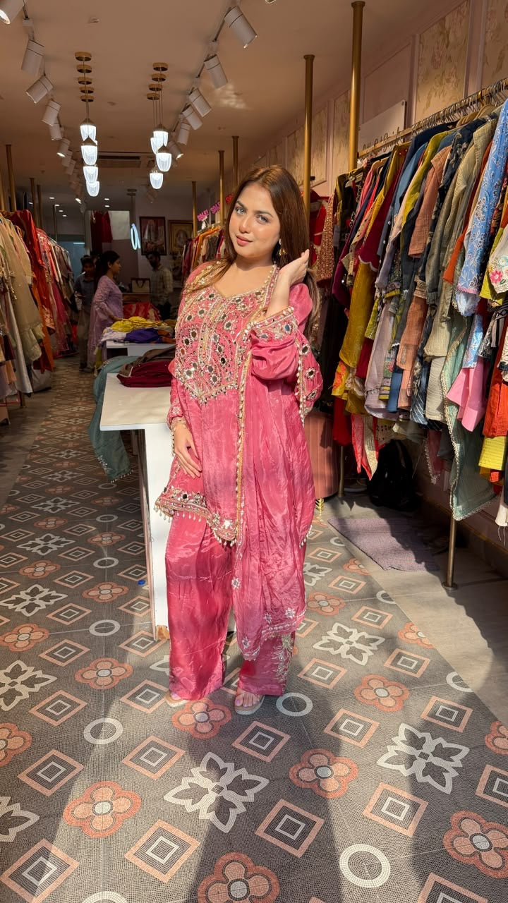 Mirror Embroidered Straight-Cut Suit with Palazzo Pants