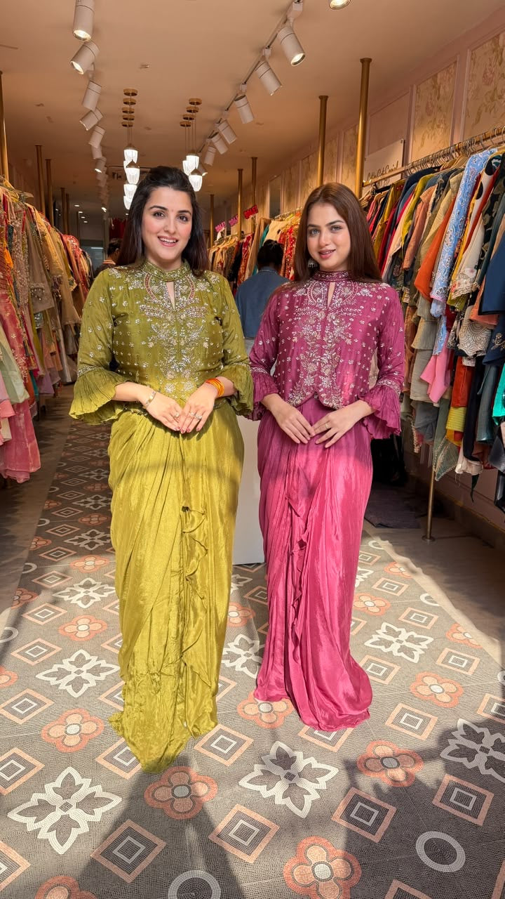 Pre-Draped Saree with Embroidered Blouse