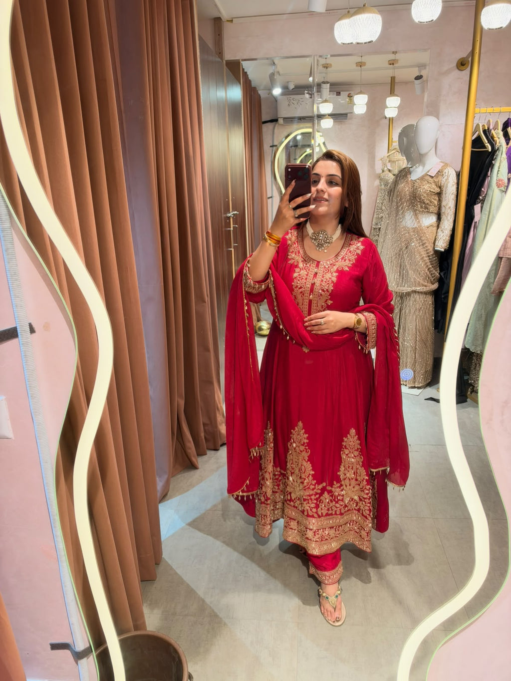 embroidered festive umbrella suit set