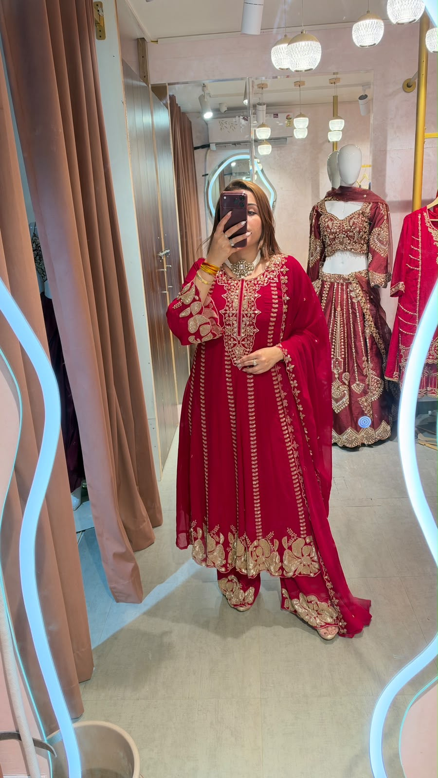 Rani Pink Embroidered Anarkali Suit