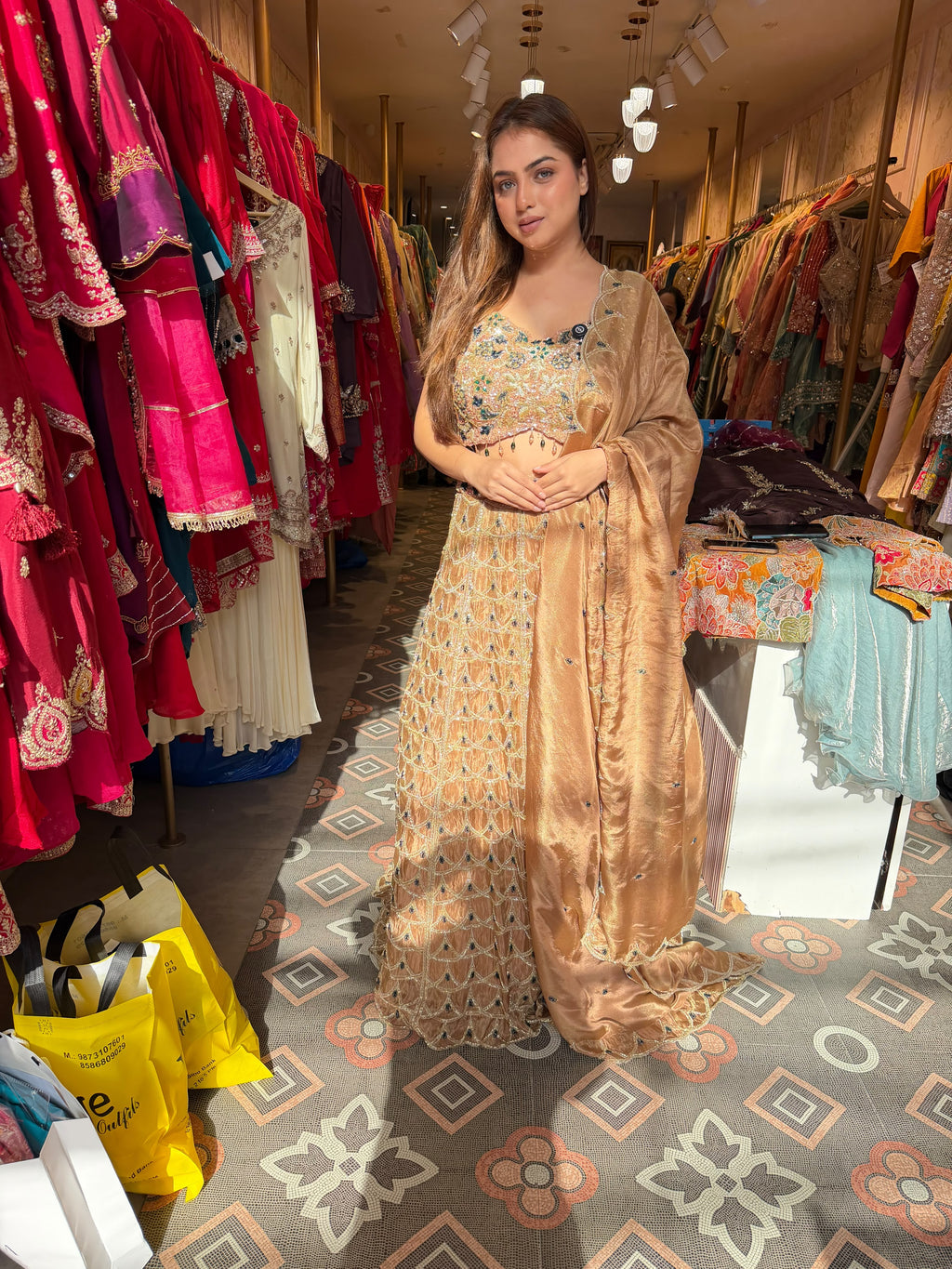 Golden Champagne Embroidered Lehenga