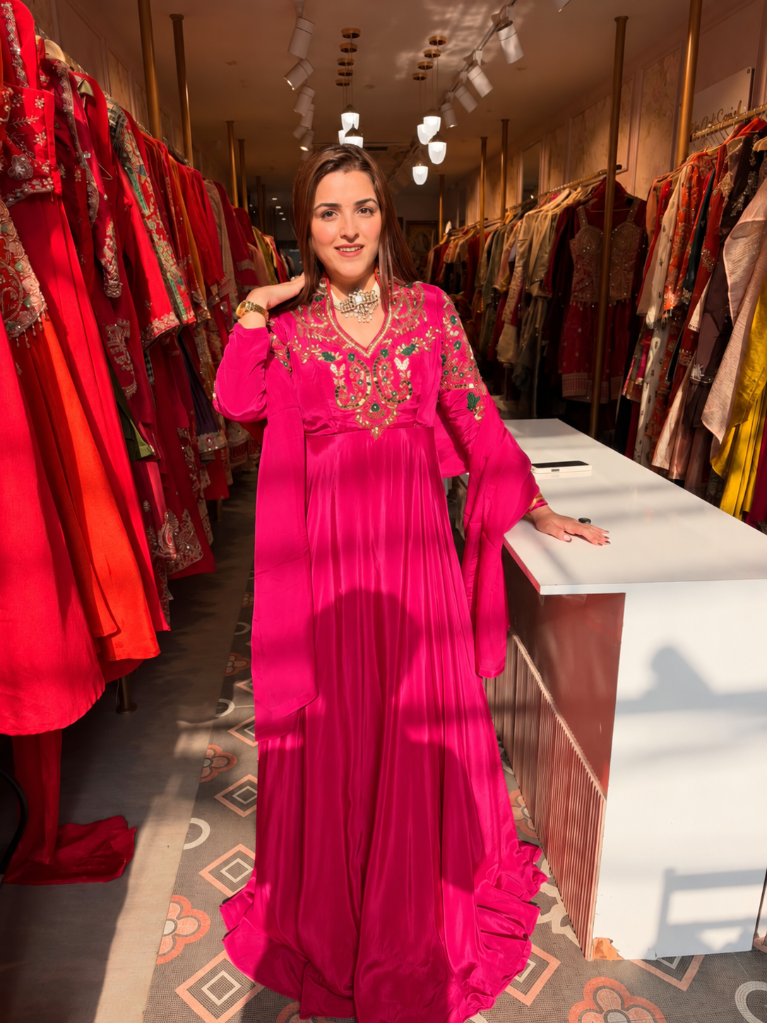 Rust Orange Embroidered Floor-Length Anarkali suit with Matching Dupatta