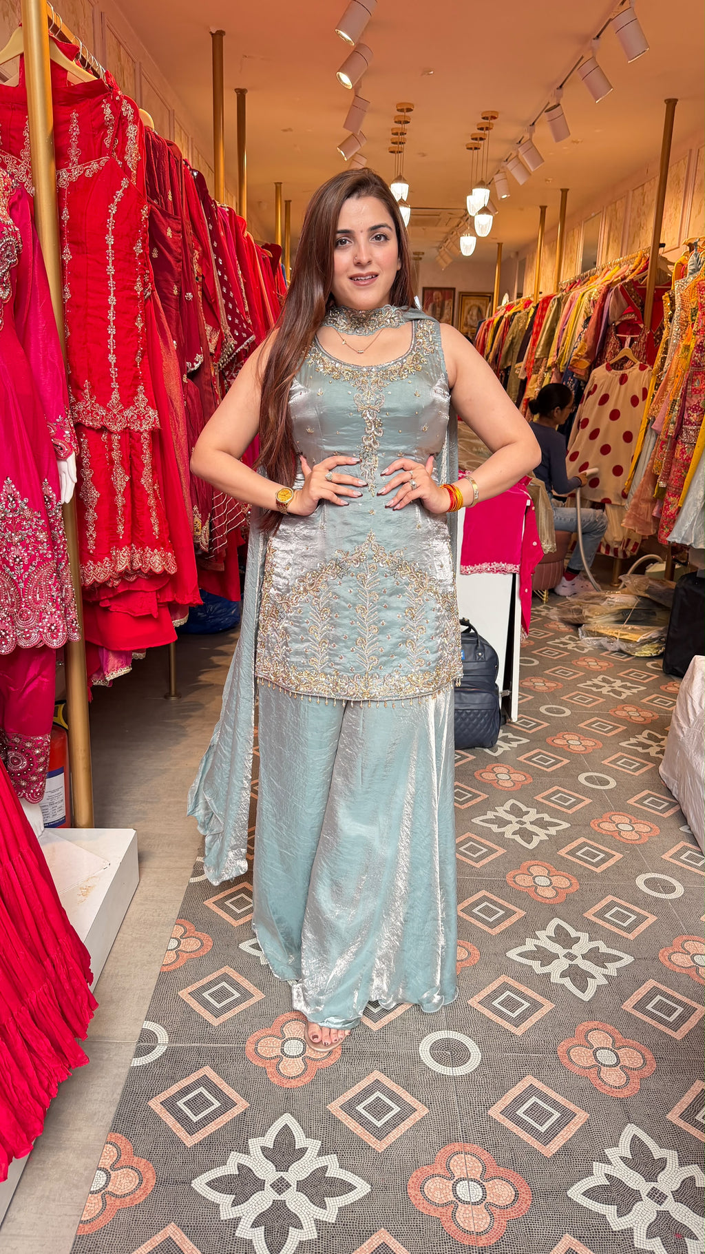 Contemporary sharara-style bottom Suit