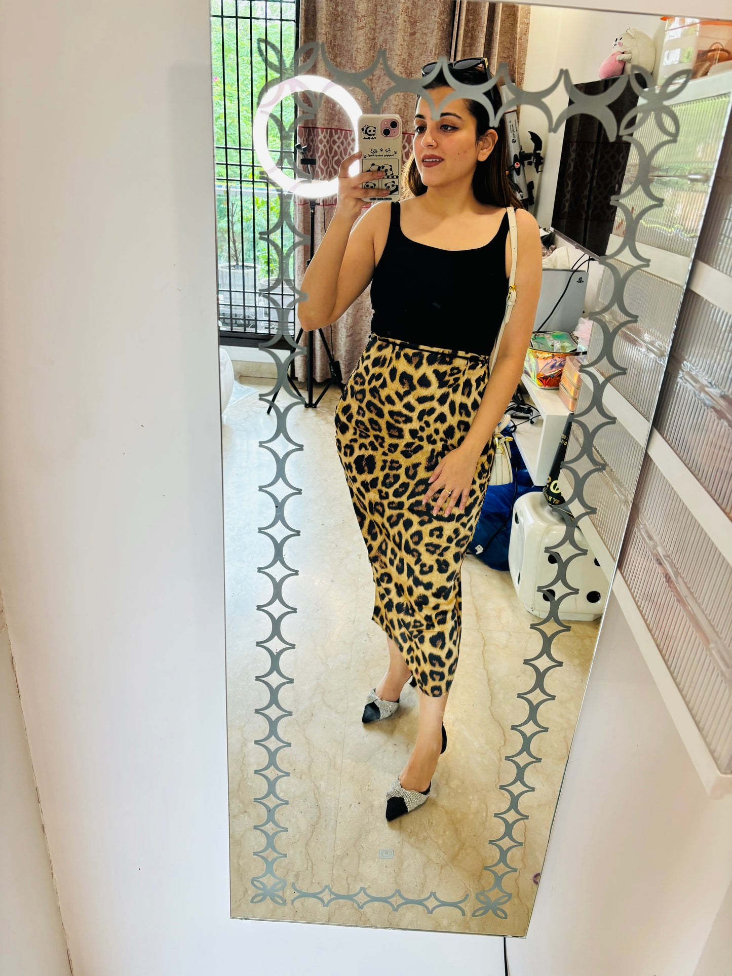 Padded tank top with leopard skirt