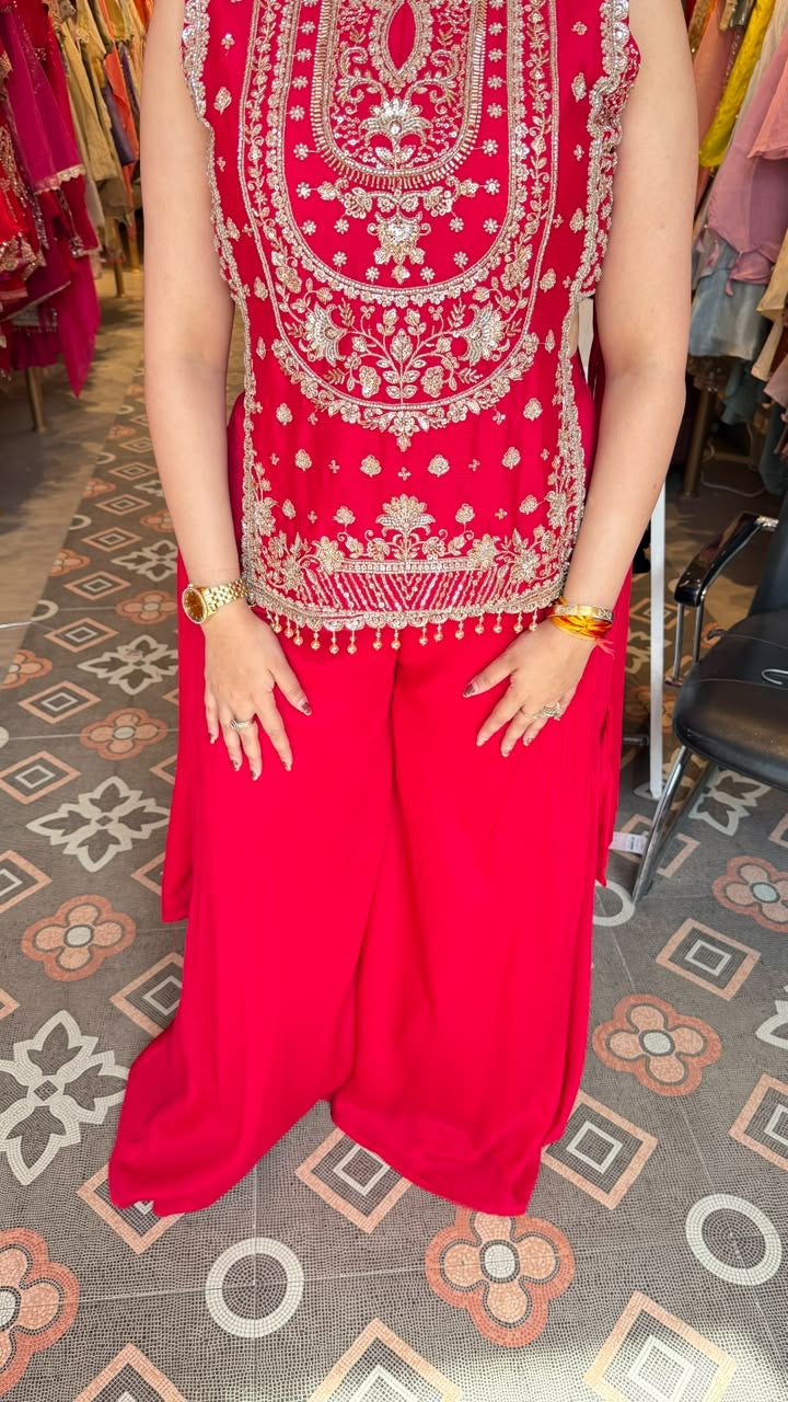 Heavily work Sleeveless Kurta with Palazzo Pants & Dupatta