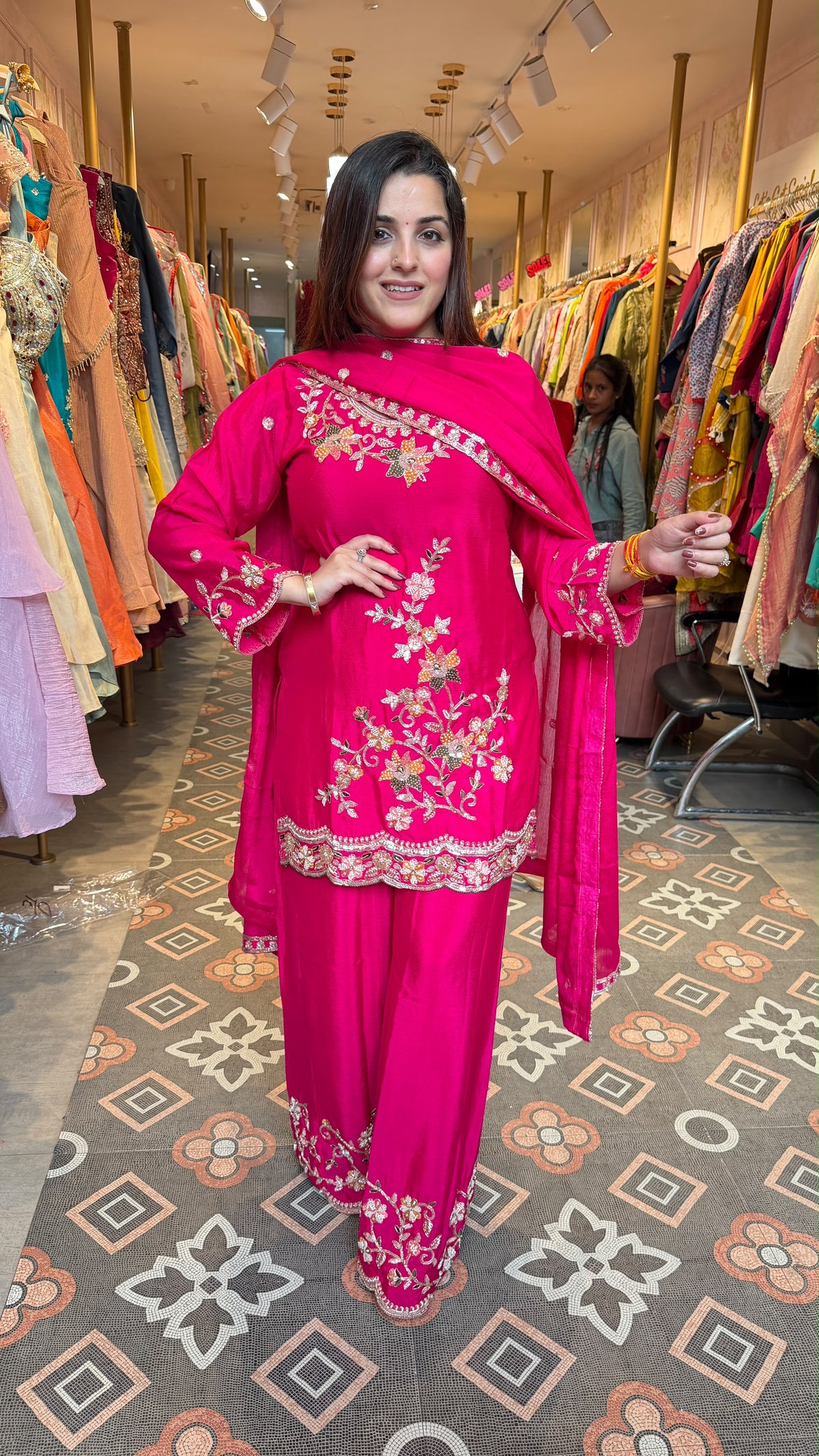 Pearl thread  Embroidered Straight Kurta Palazzo Suit
