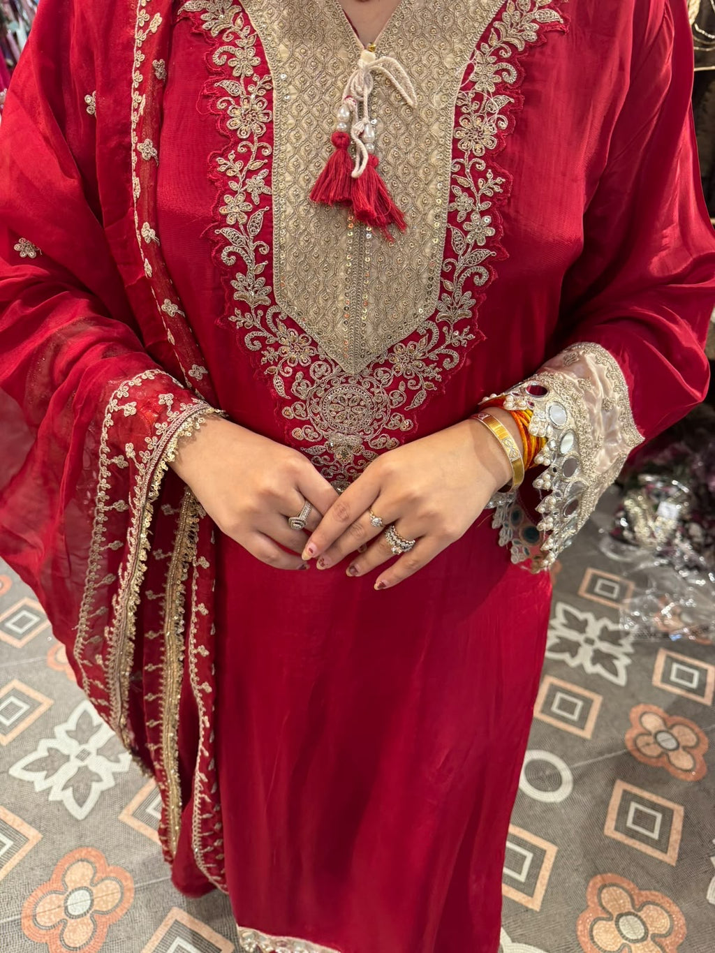 Royal Ruby Red Pakistani Suit with Dupatta