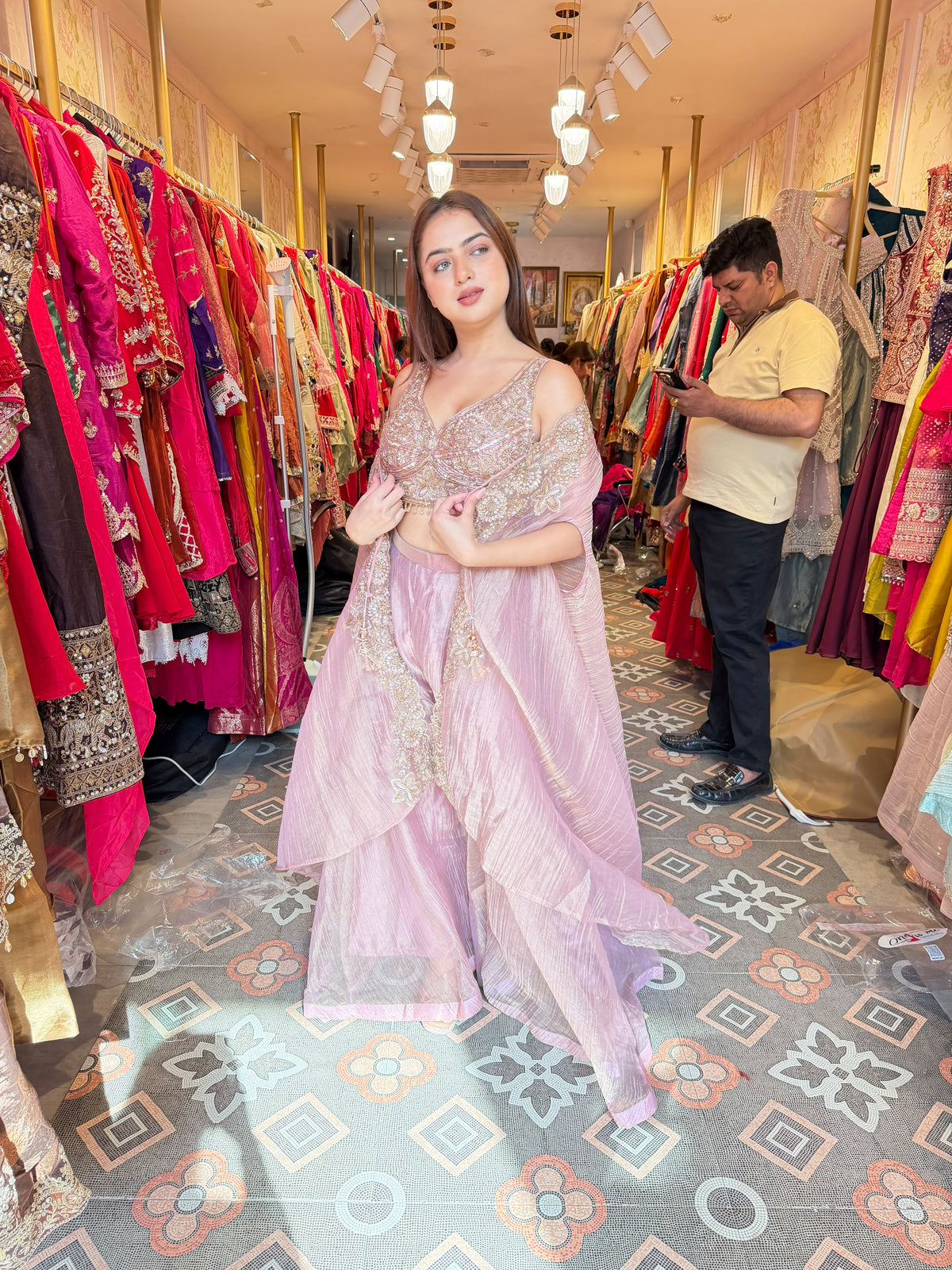 Elegant Embroidered Palazzo with CapeAPE Sharer Set