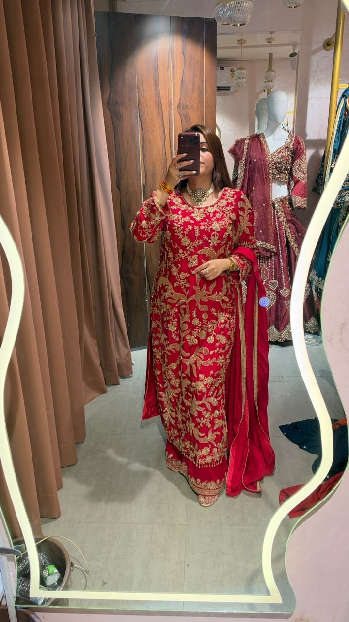 Heavy Embroidered Straight-Cut Suit Set