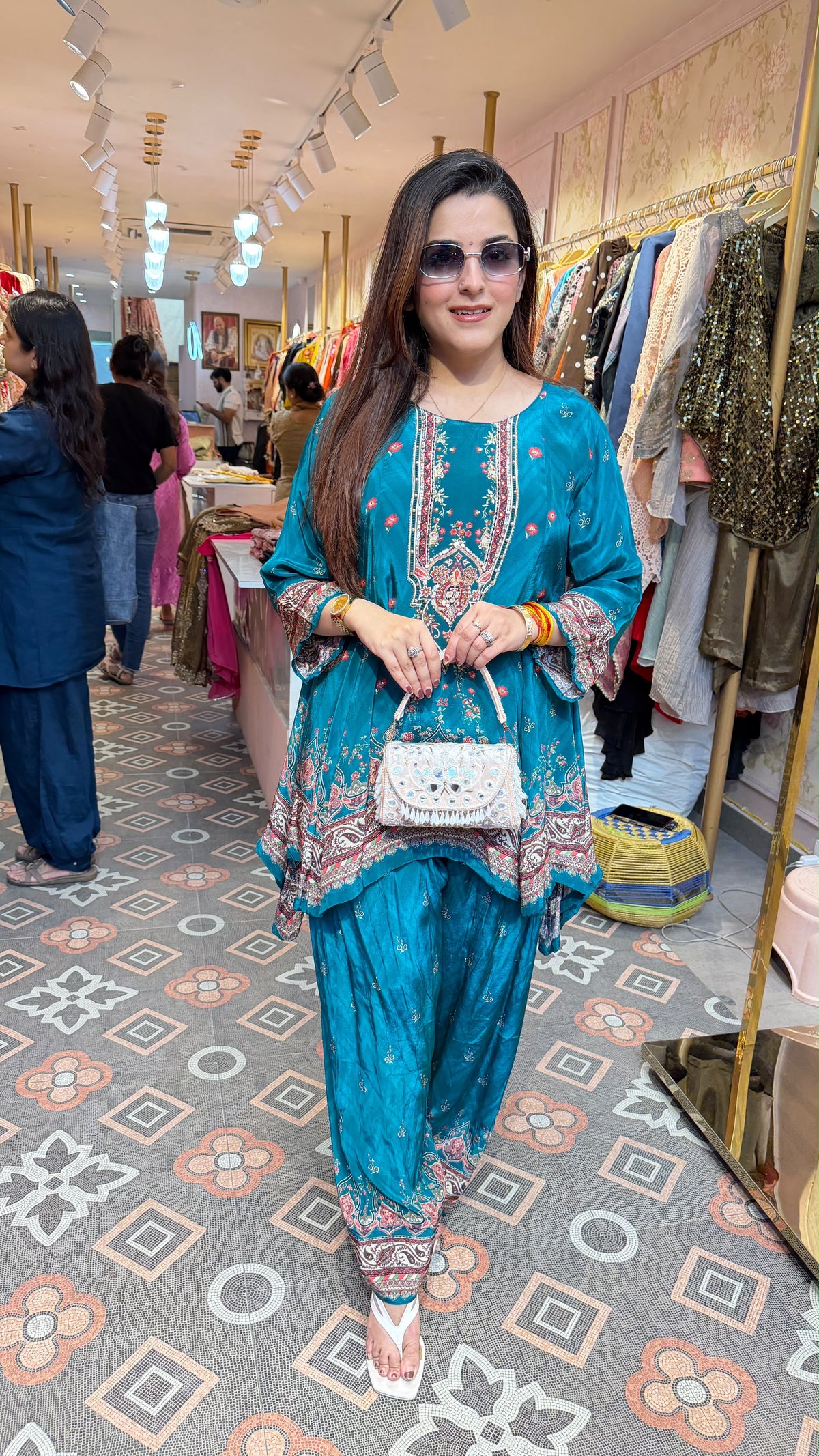 Teal Blue Printed Punjabi Patiala Suit Set