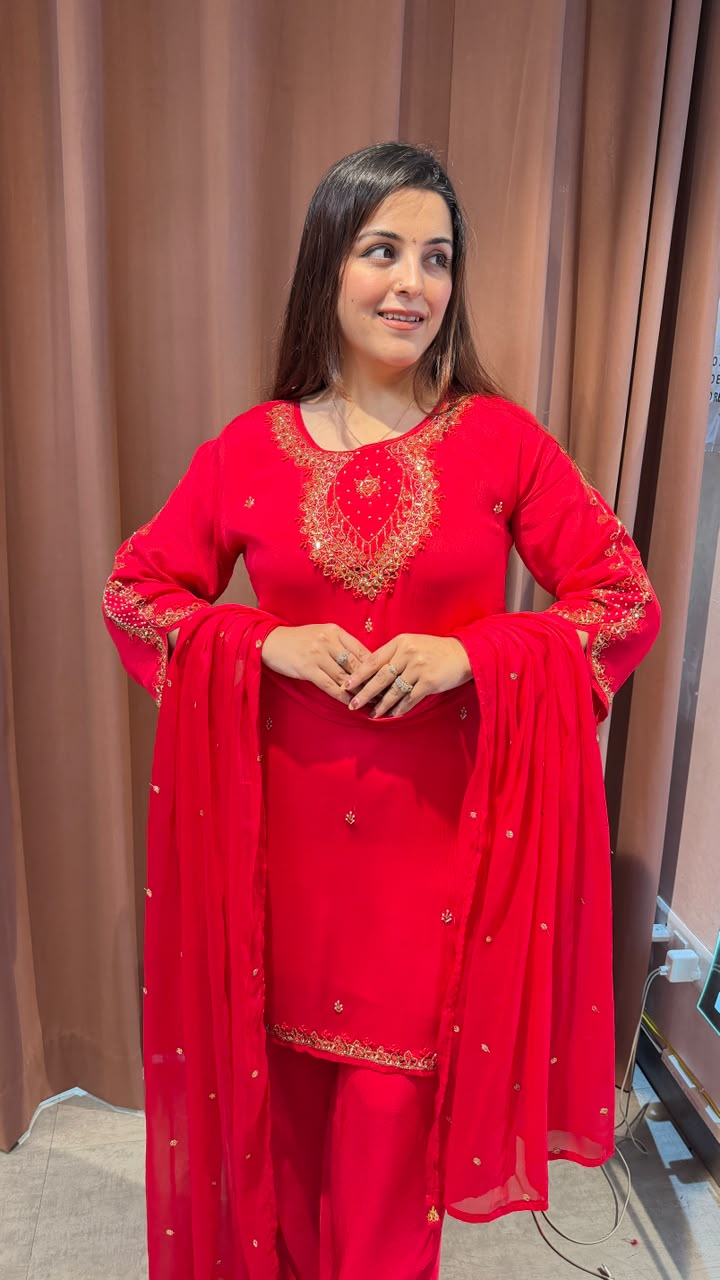 Hot Pink Embroidered Straight-Cut Salwar Suit