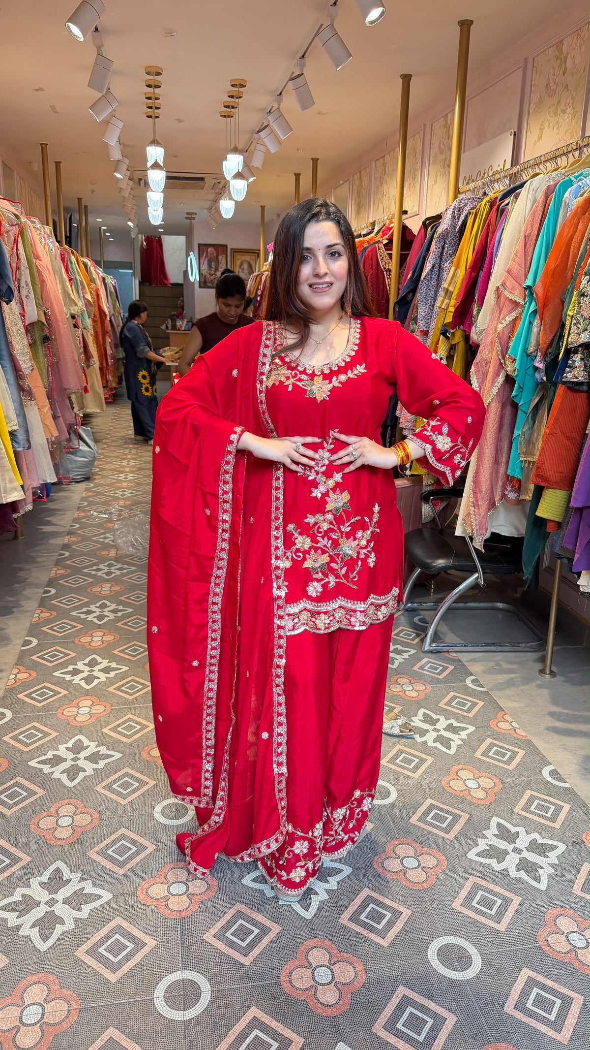 Pearl thread  Embroidered Straight Kurta Palazzo Suit
