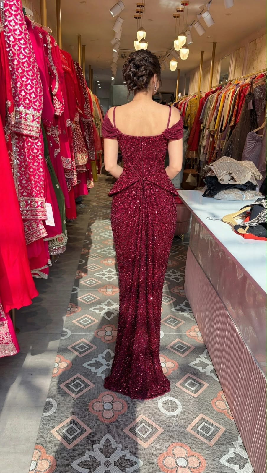 Sequin Mermaid Gown with Peplum Corset Bodice