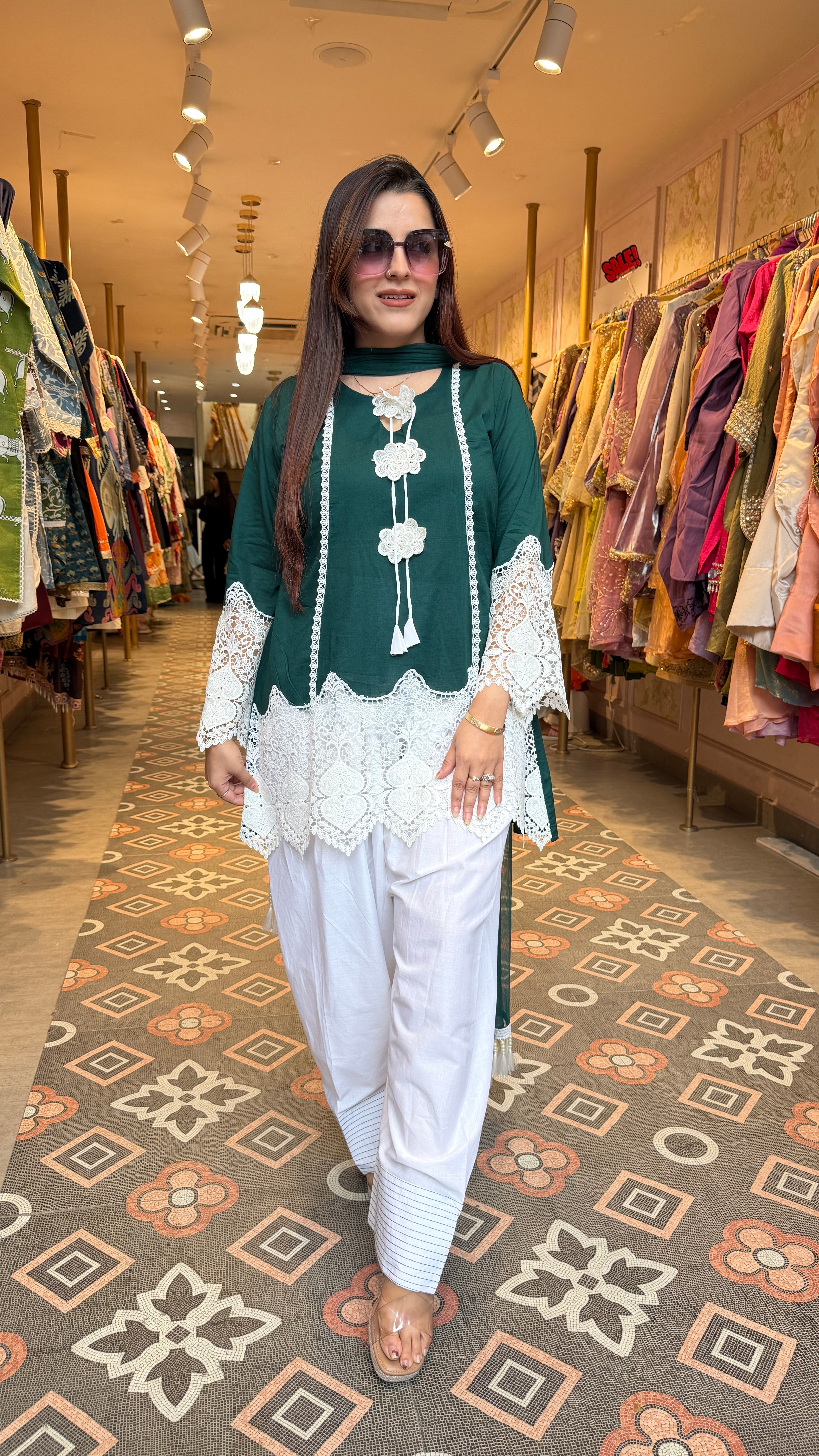 Elegant Lace Embellished Kurta Set with Dupatta